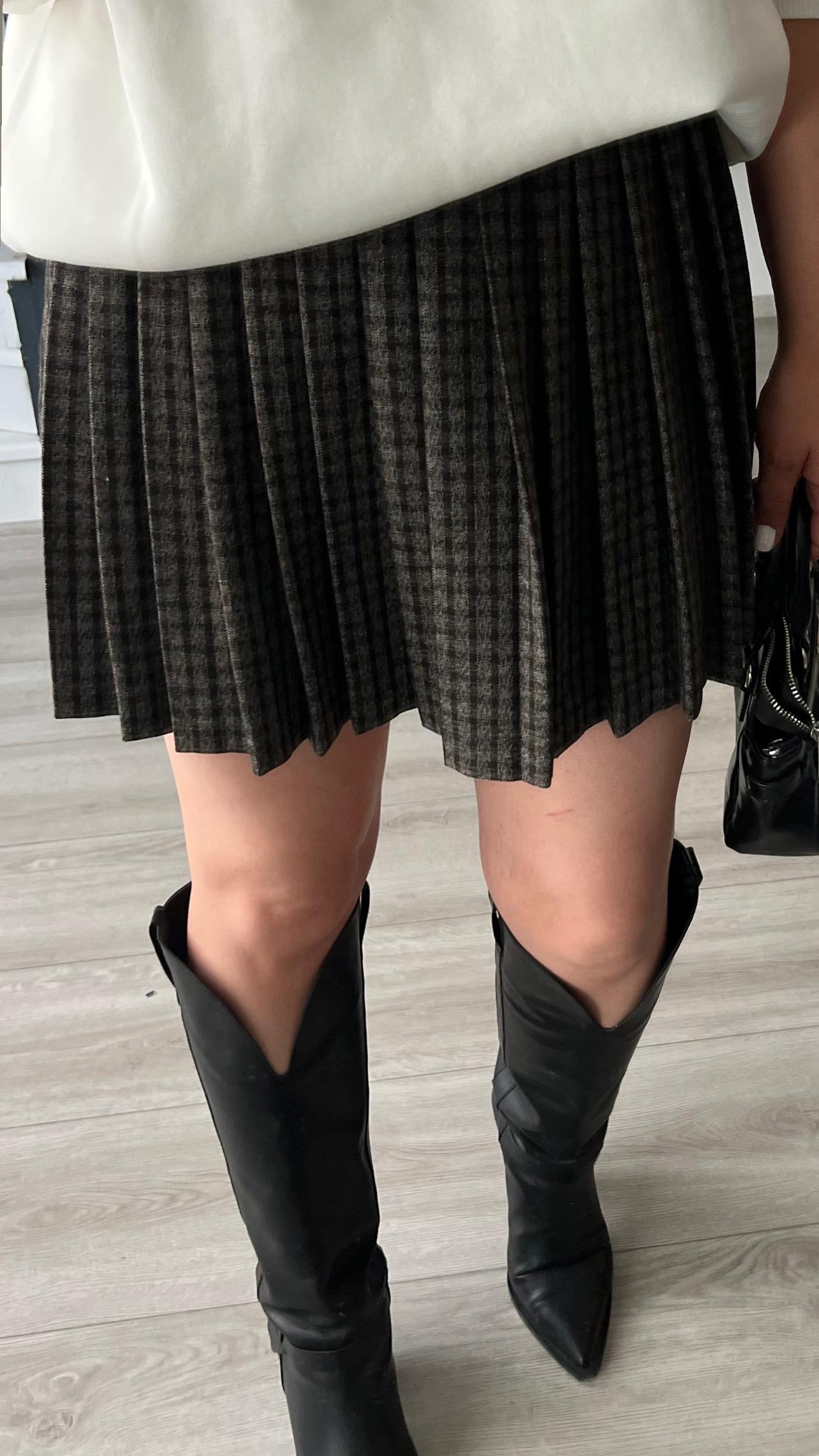 Kahve Ekoseli Şort Astarlı Mini Etek