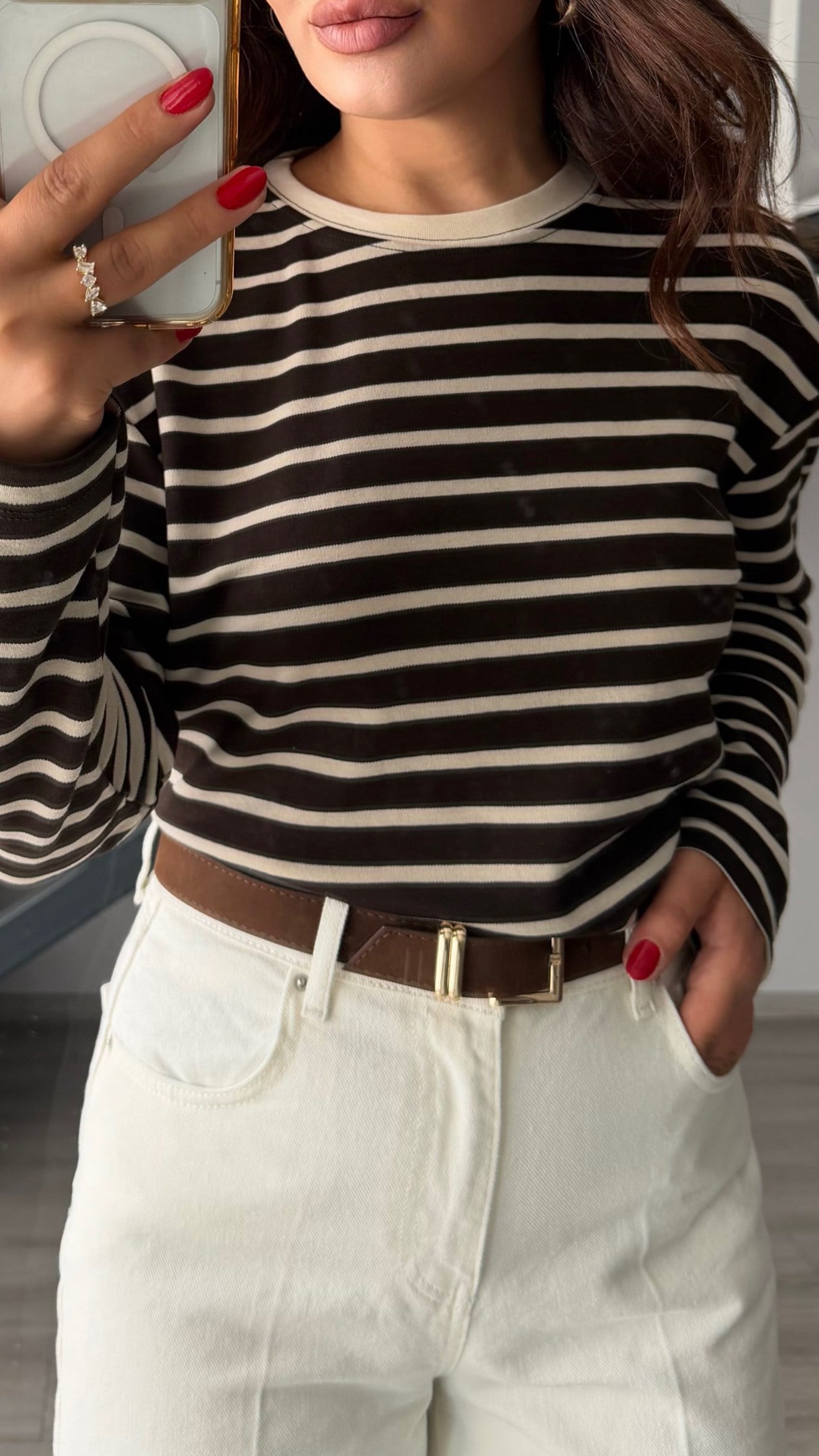 Brown and Ecru Striped 2-Thread Sweatshirt