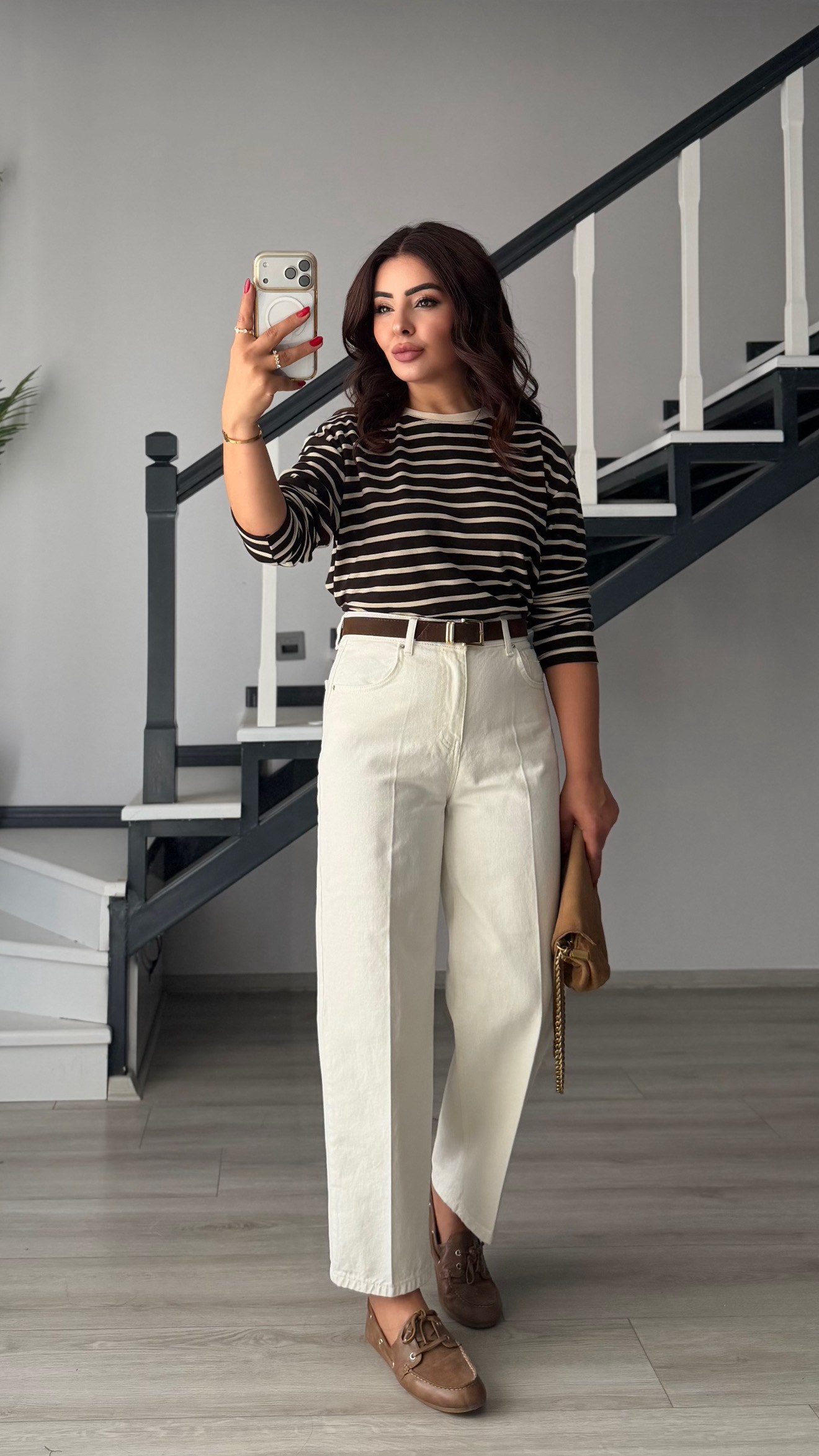 Brown and Ecru Striped 2-Thread Sweatshirt