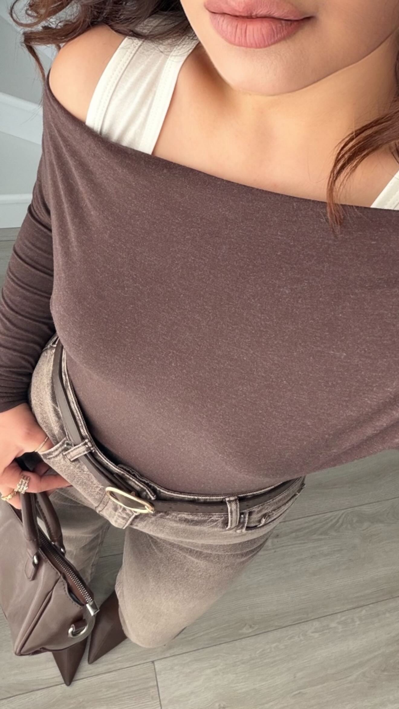 Brown Boat Neck Blouse-Tank Top Set