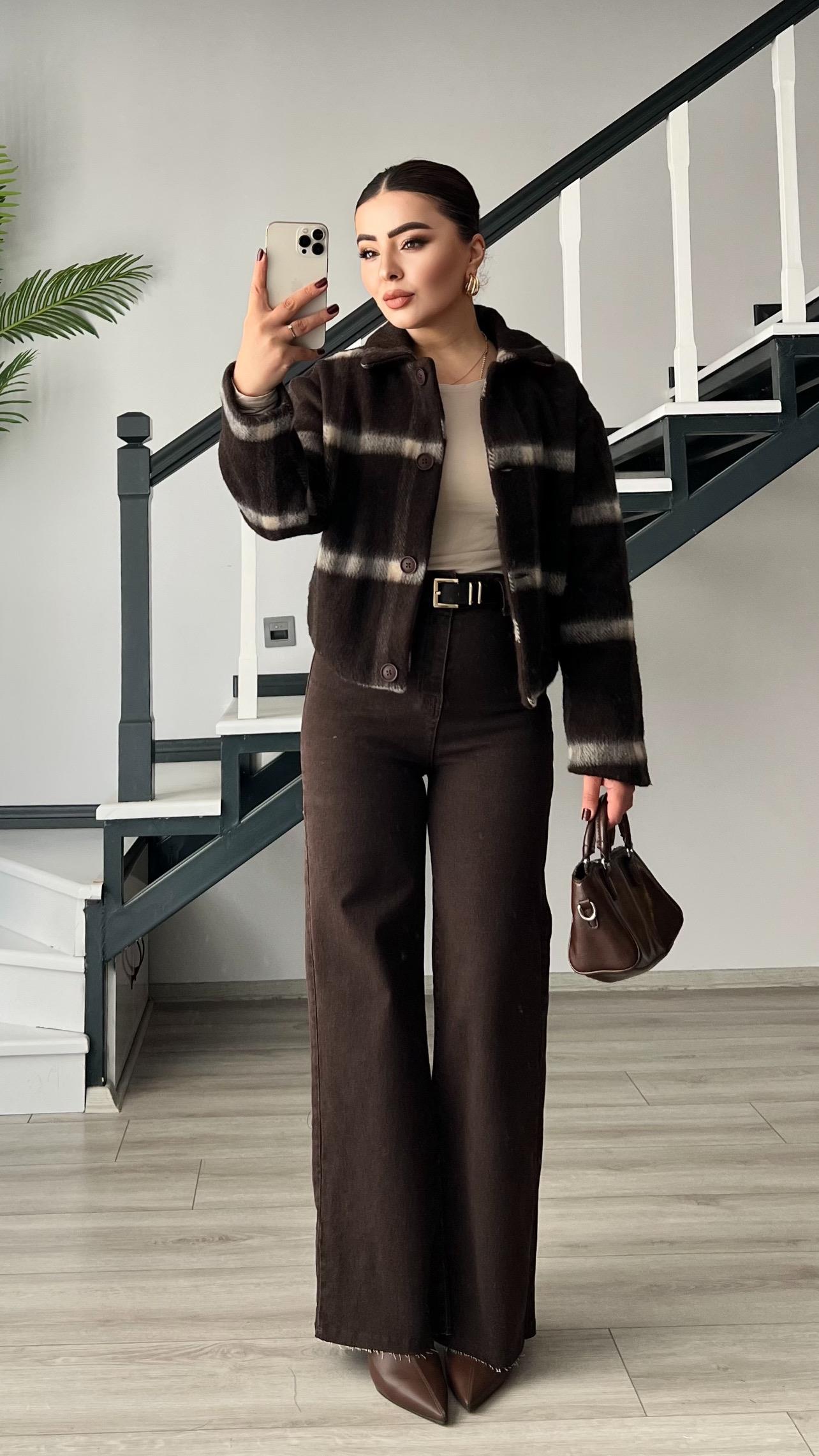 Kahve Kemerli Likralı Straight Jean