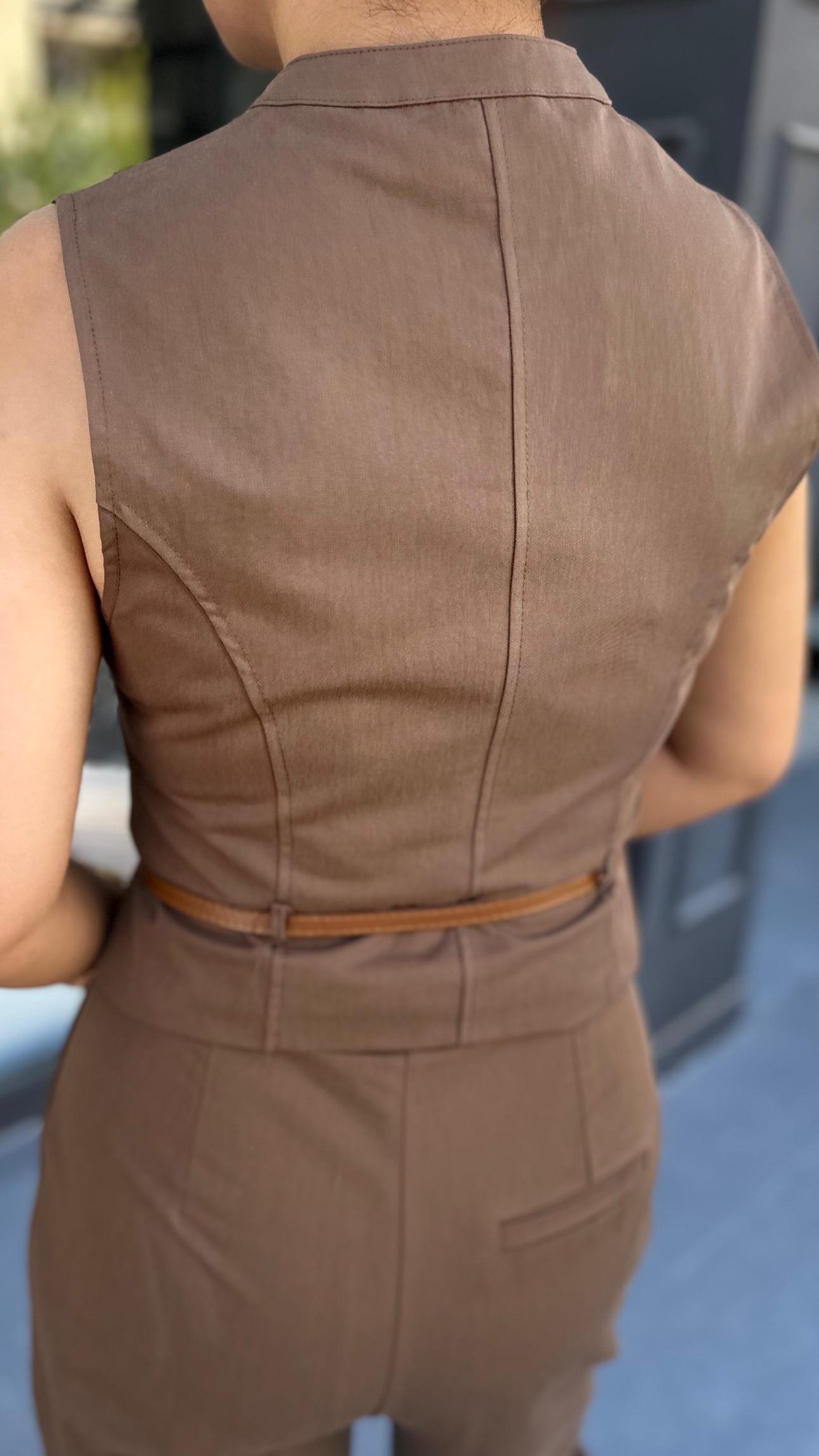 Coffee Belted Vest and Trousers Set