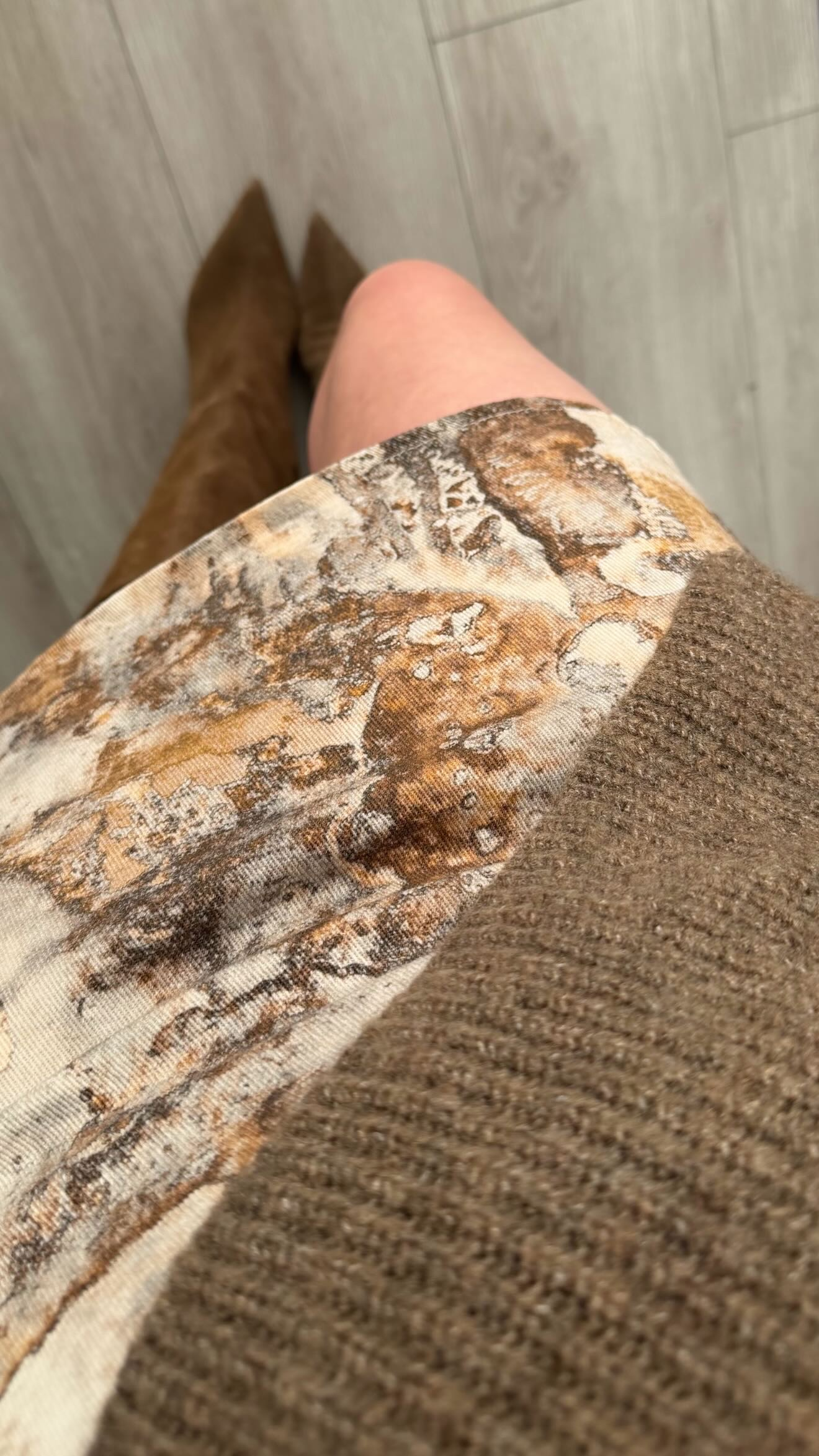Brown and Cream Ethnic Print Mini Skirt