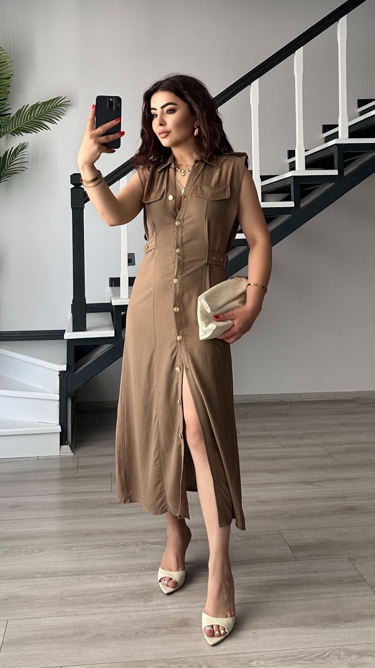 Kahve Marka Model Keten Elbise
