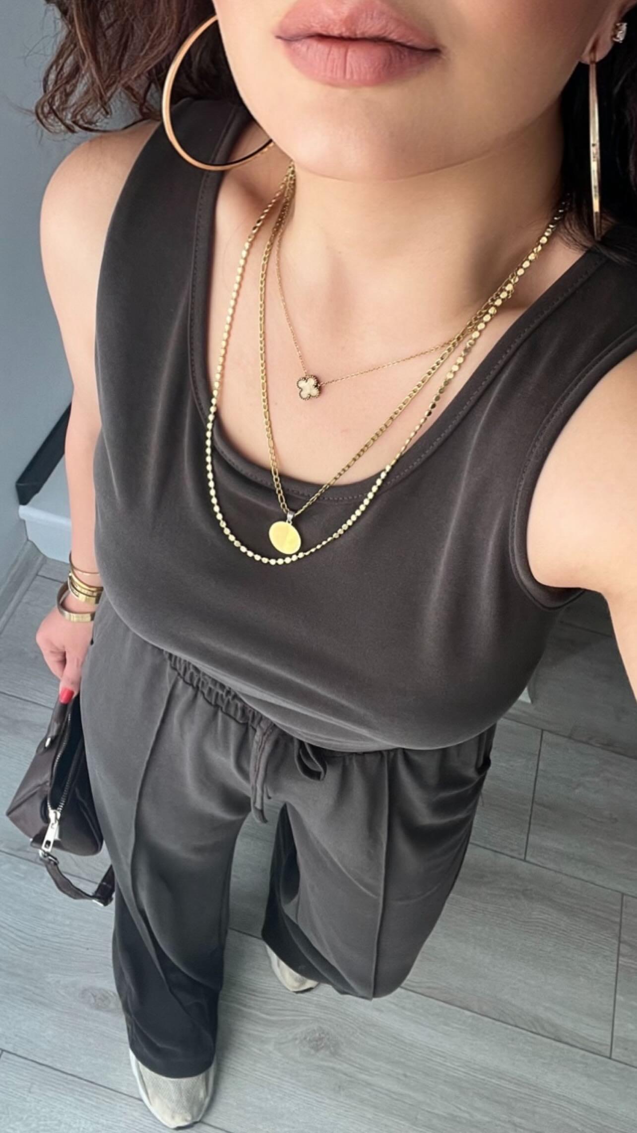 Coffee-colored Modal Fabric Tank Top and Trousers Set
