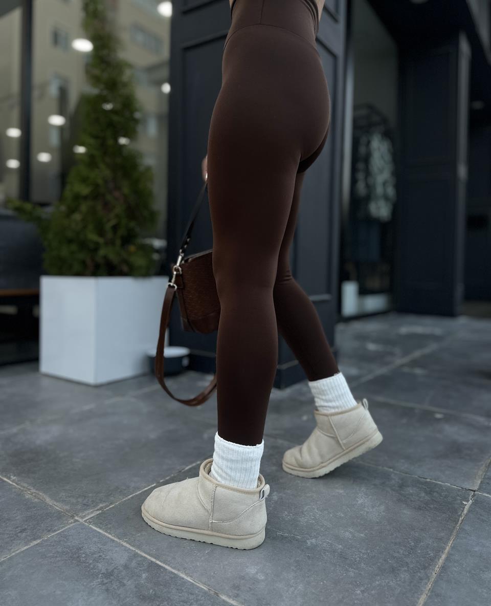 Coffee Oysho High Waist Fleece Leggings