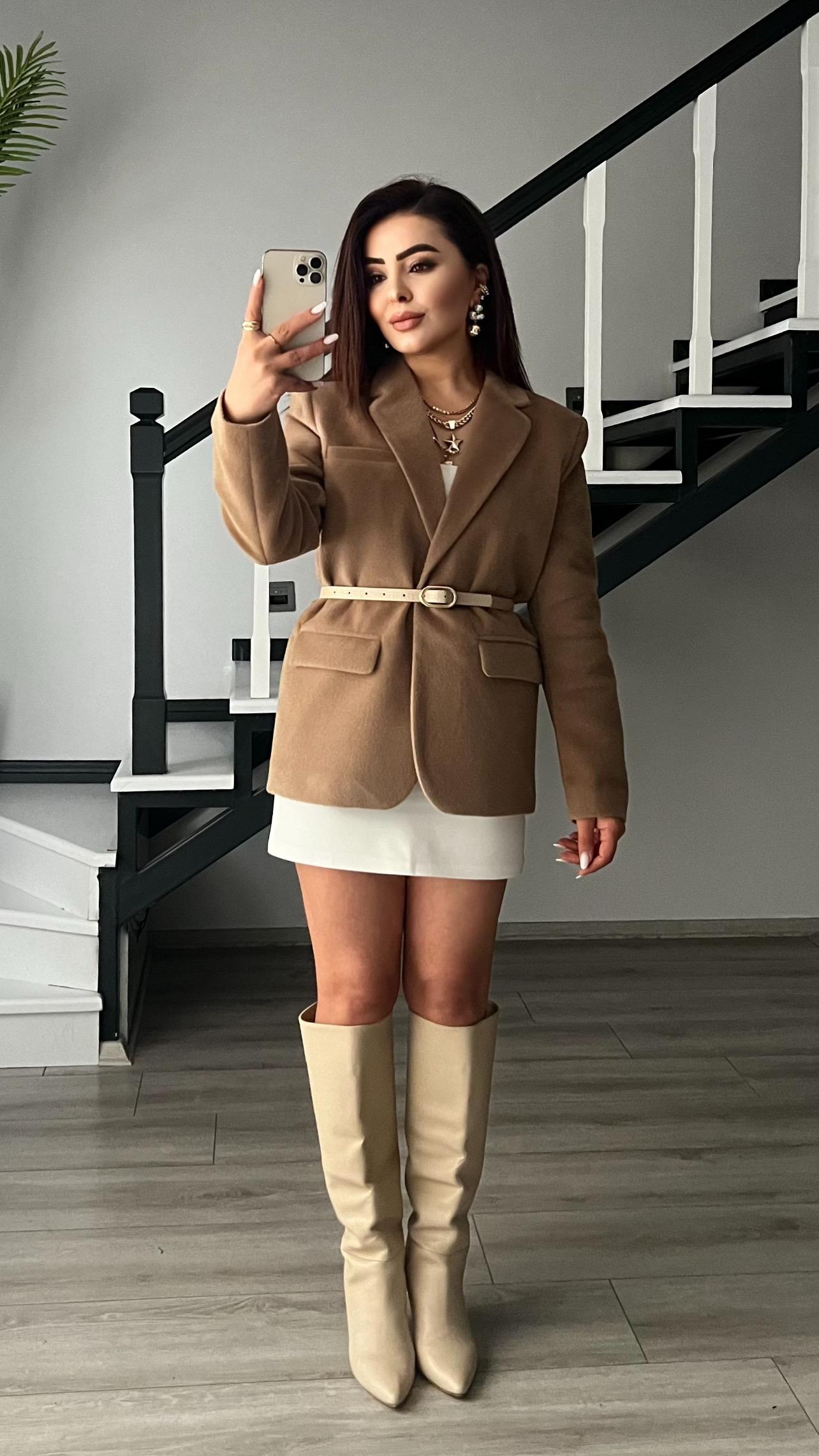 Coffee Premium Self-Belted Plush Jacket