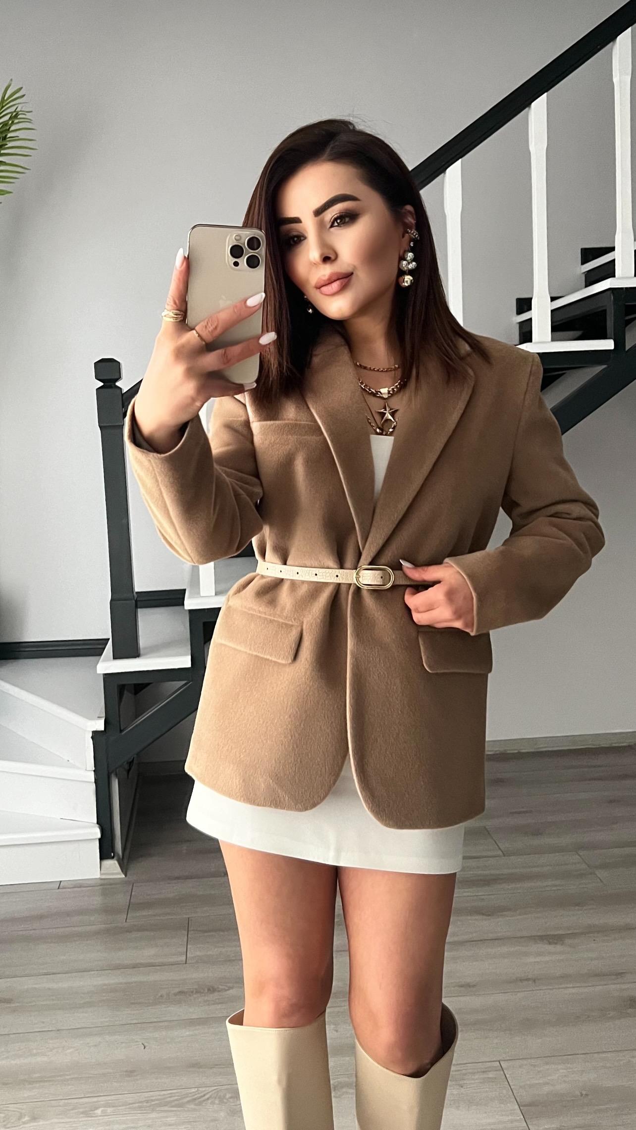 Coffee Premium Self-Belted Plush Jacket