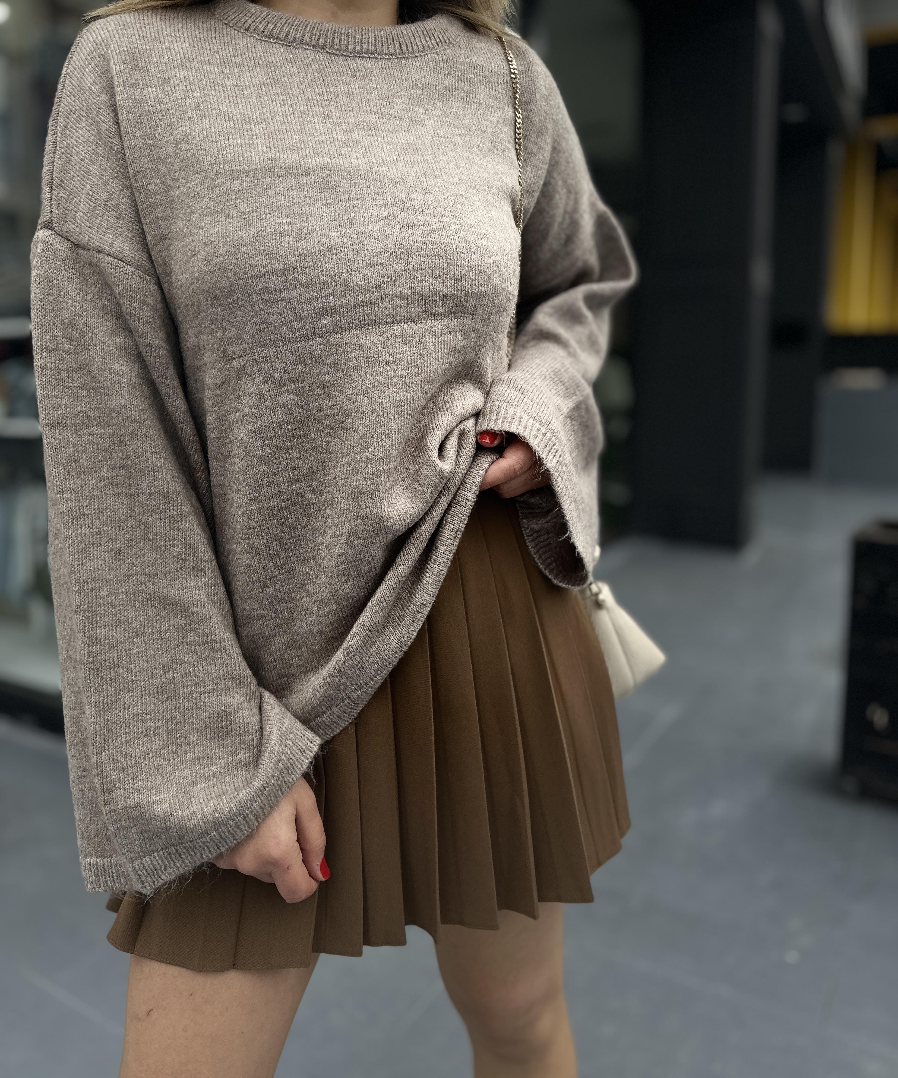 Kahve Premium Pileli Mini Etek