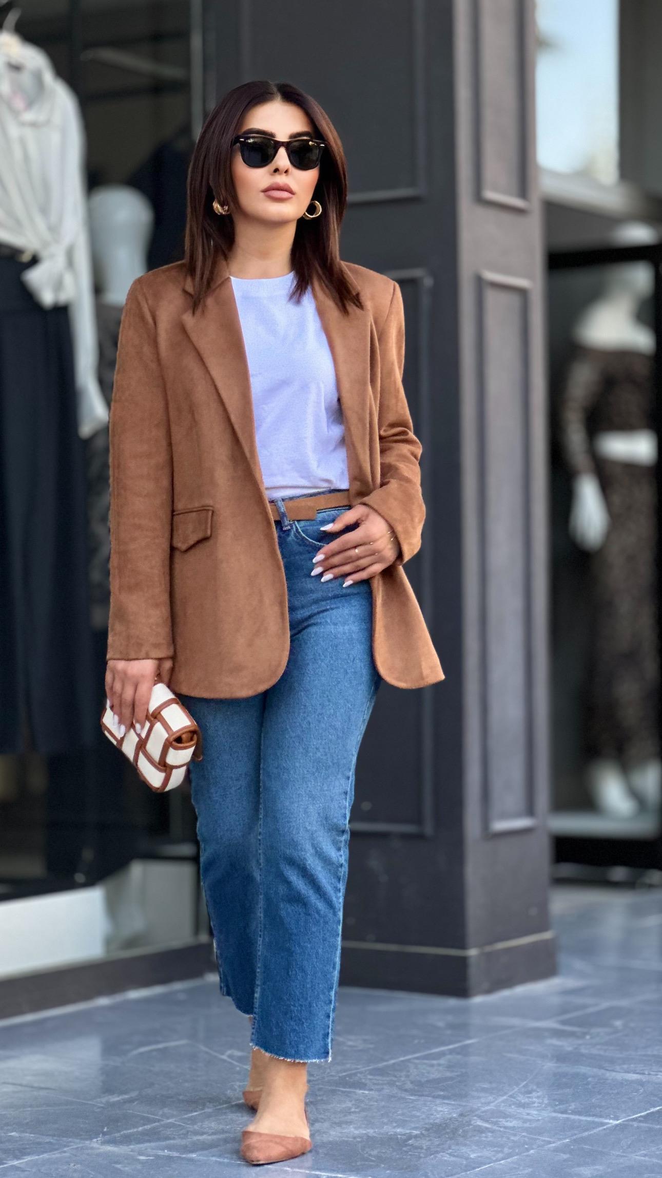 Coffee Premium Single Button Suede Blazer Jacket