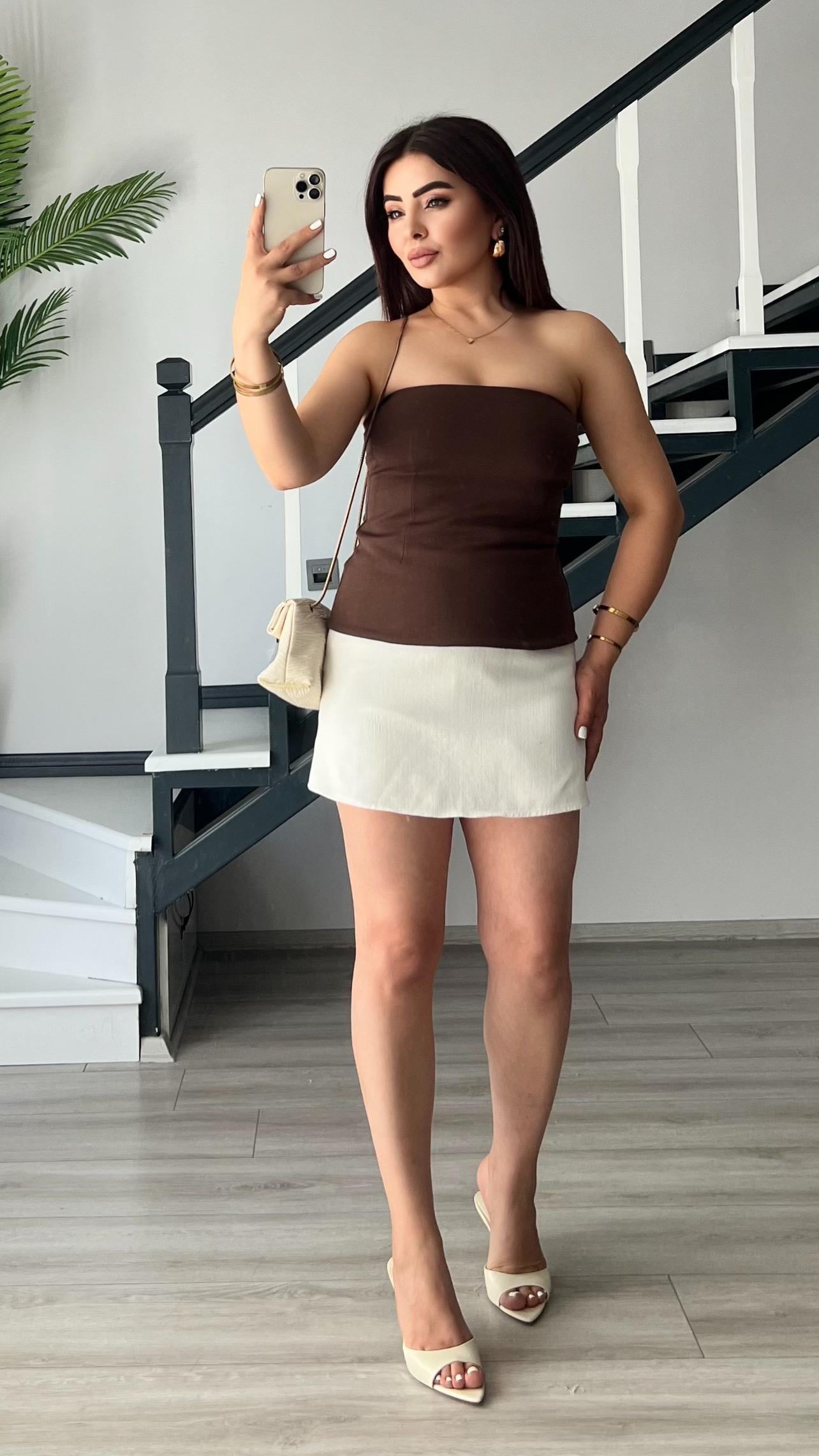 Coffee Strapless Blouse