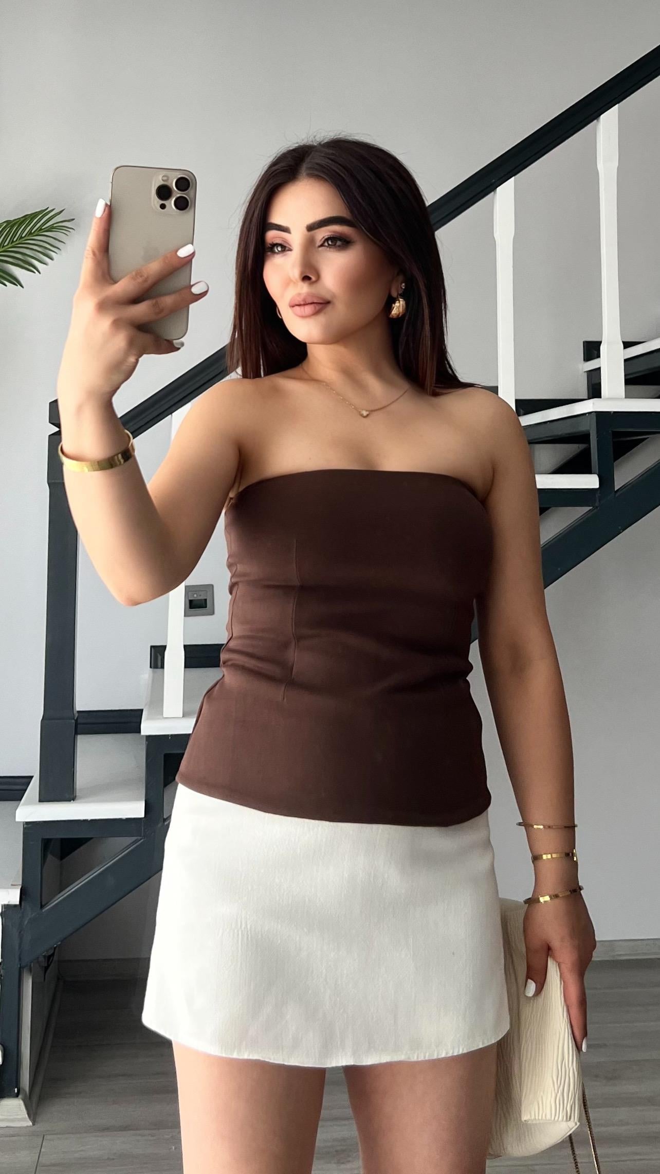 Coffee Strapless Blouse