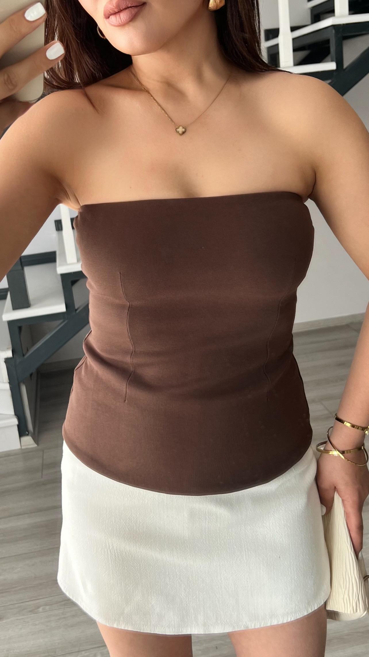 Coffee Strapless Blouse