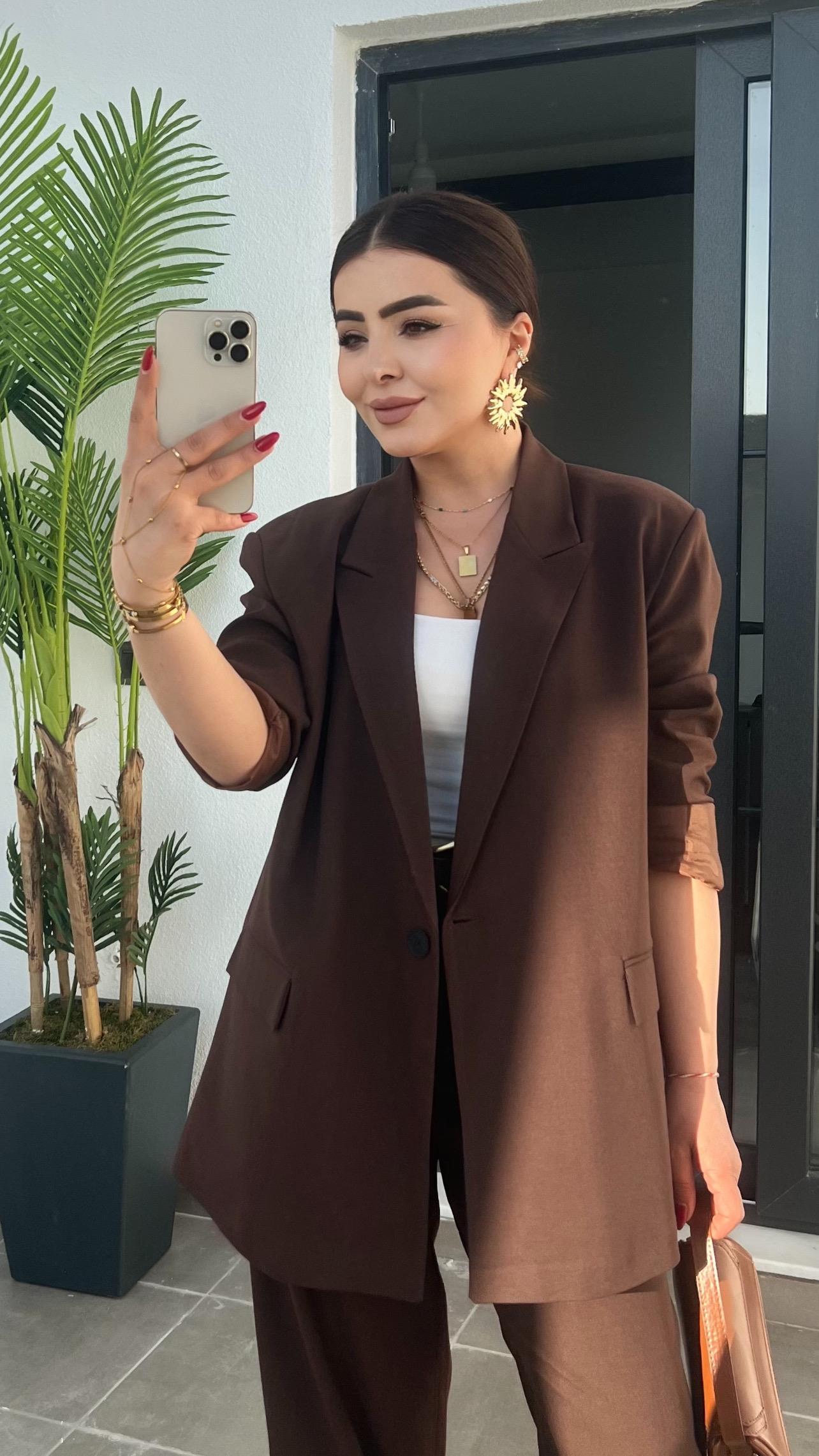 Coffee Single Button Oversize Blazer Jacket