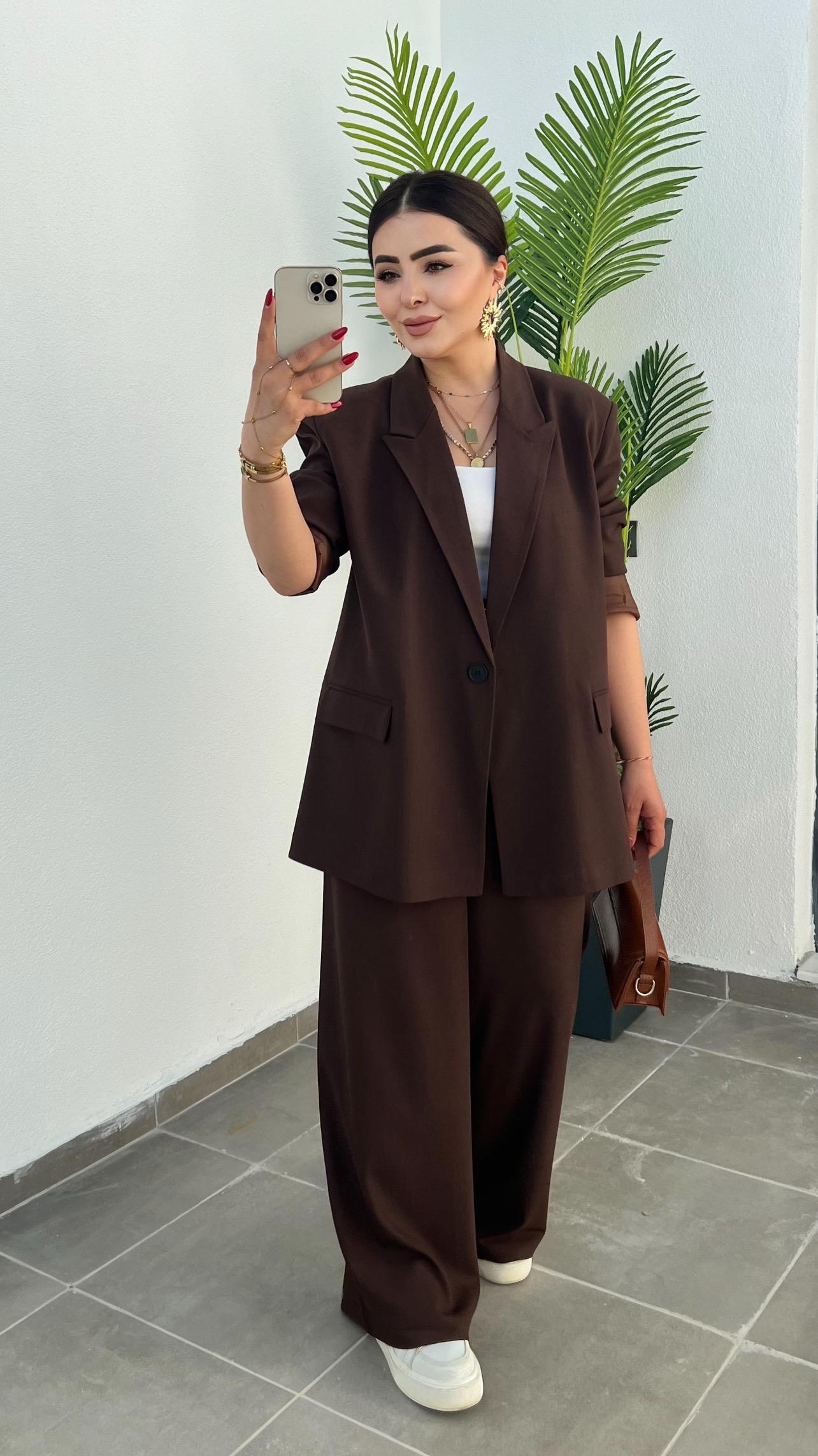 Coffee Single Button Oversize Blazer Jacket