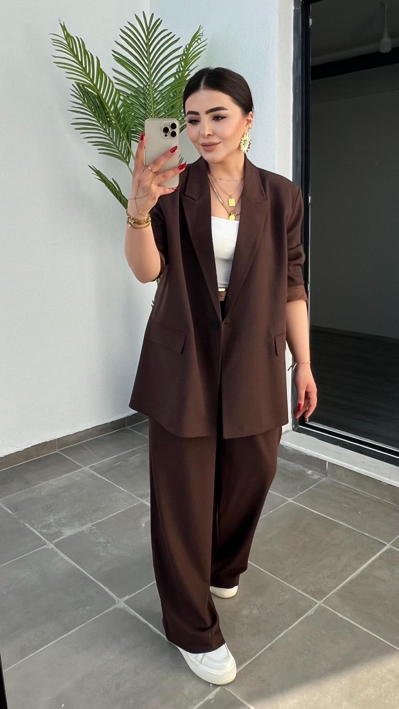 Coffee Single Button Oversize Blazer Jacket