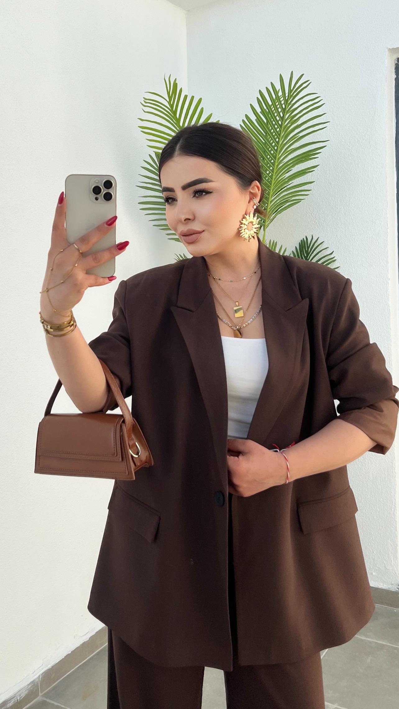 Coffee Single Button Oversize Blazer Jacket