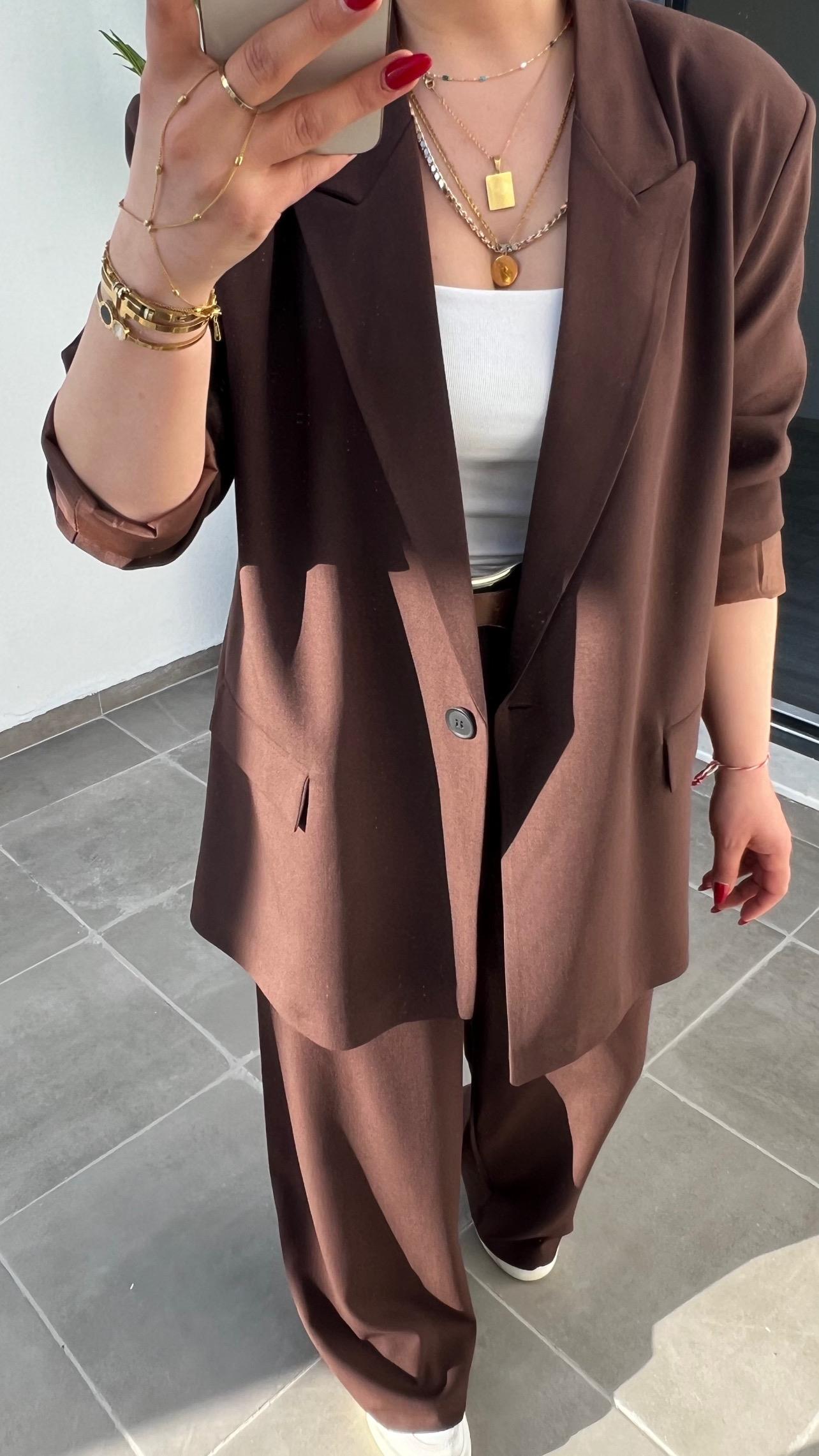 Coffee Single Button Oversize Blazer Jacket