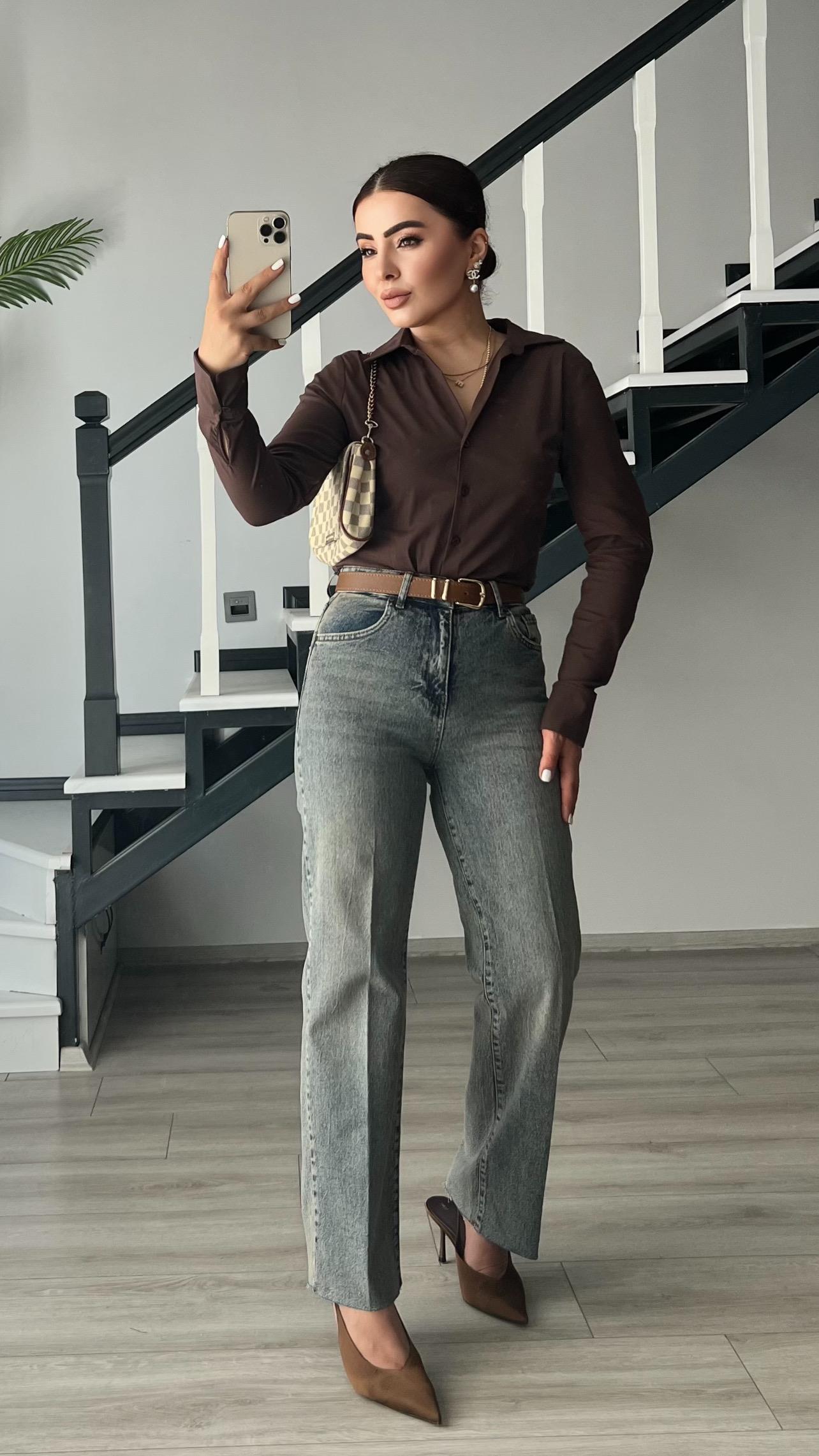 Coffee Tinted Belted Lycra Cut-Leg Premium Jeans