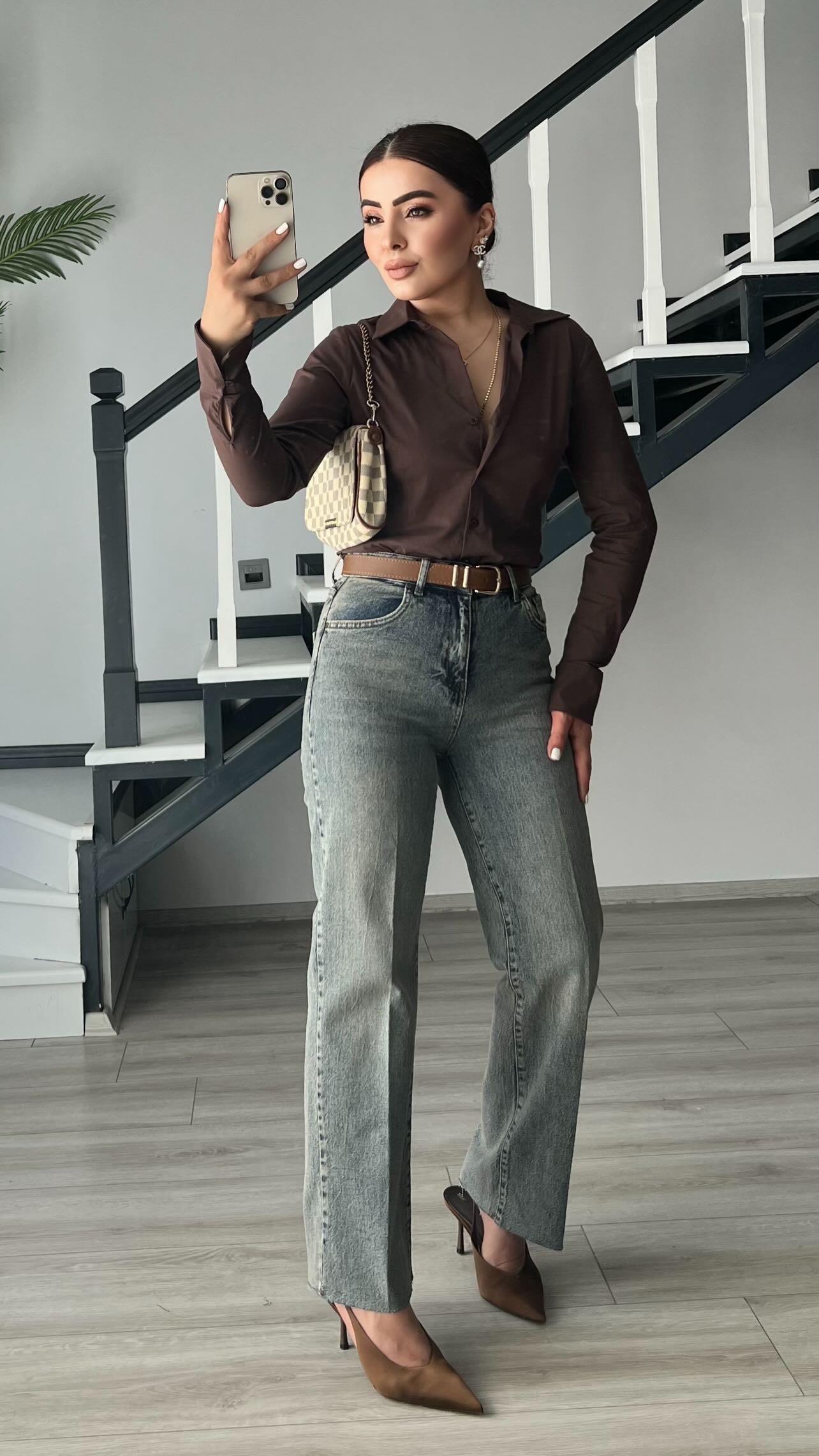 Coffee Tinted Belted Lycra Cut-Leg Premium Jeans