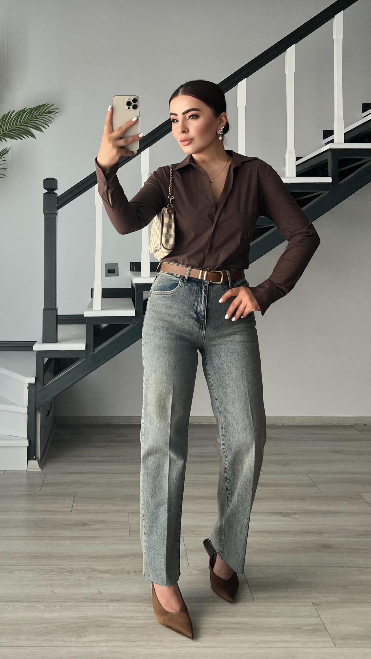 Coffee Tinted Belted Lycra Cut-Leg Premium Jeans