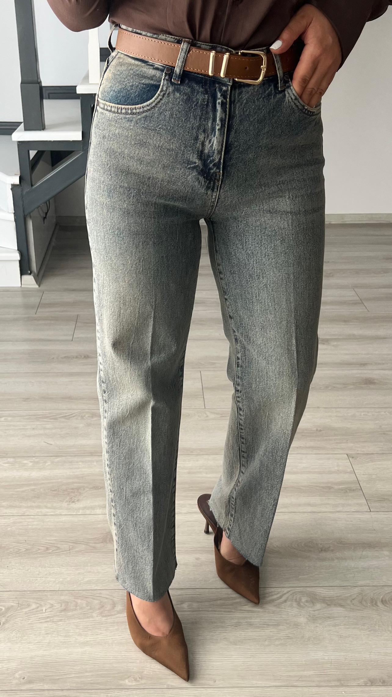 Coffee Tinted Belted Lycra Cut-Leg Premium Jeans