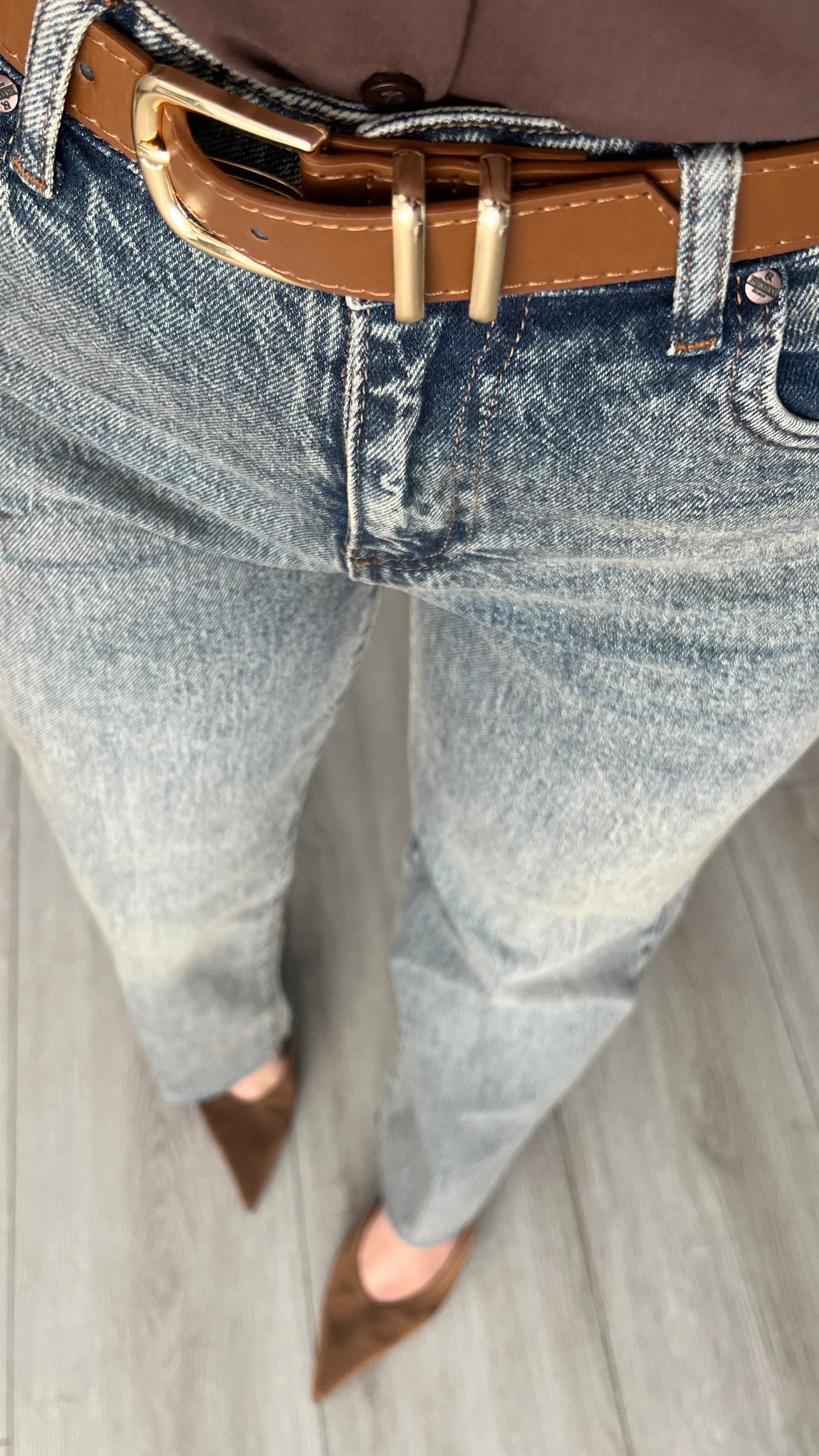 Coffee Tinted Belted Lycra Cut-Leg Premium Jeans