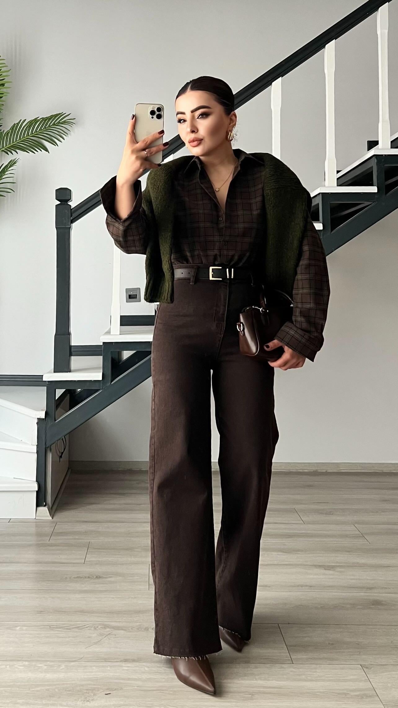 Coffee-Green Plaid Lumberjack Shirt