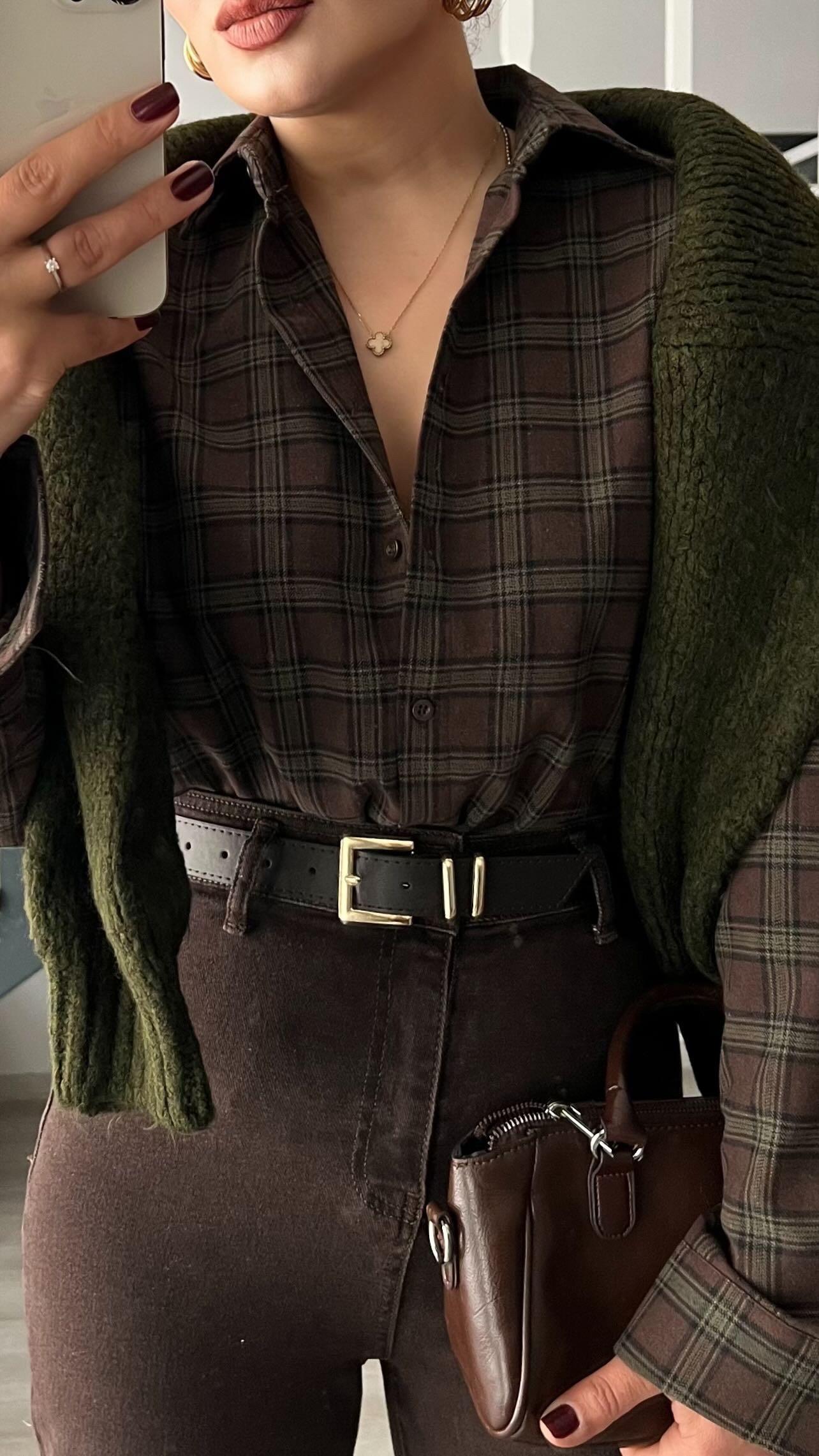 Coffee-Green Plaid Lumberjack Shirt