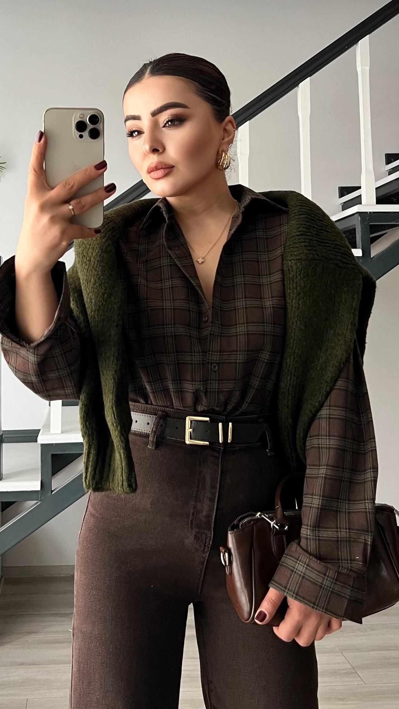 Coffee-Green Plaid Lumberjack Shirt