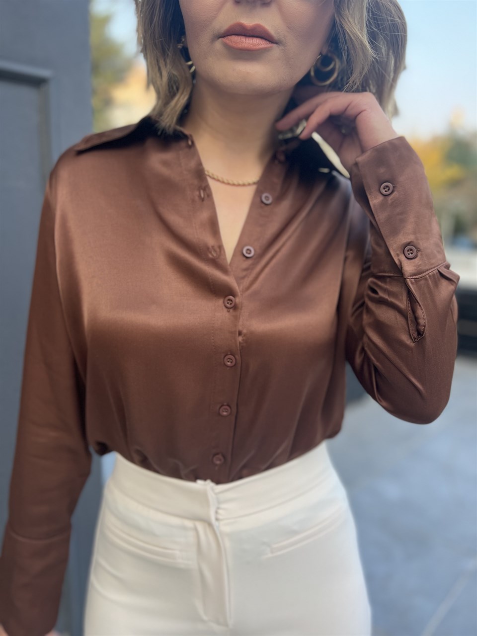 Brown Satin Shirt