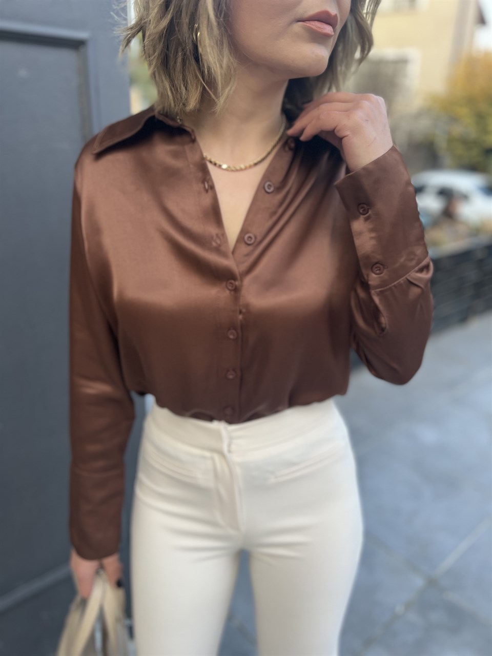 Brown Satin Shirt