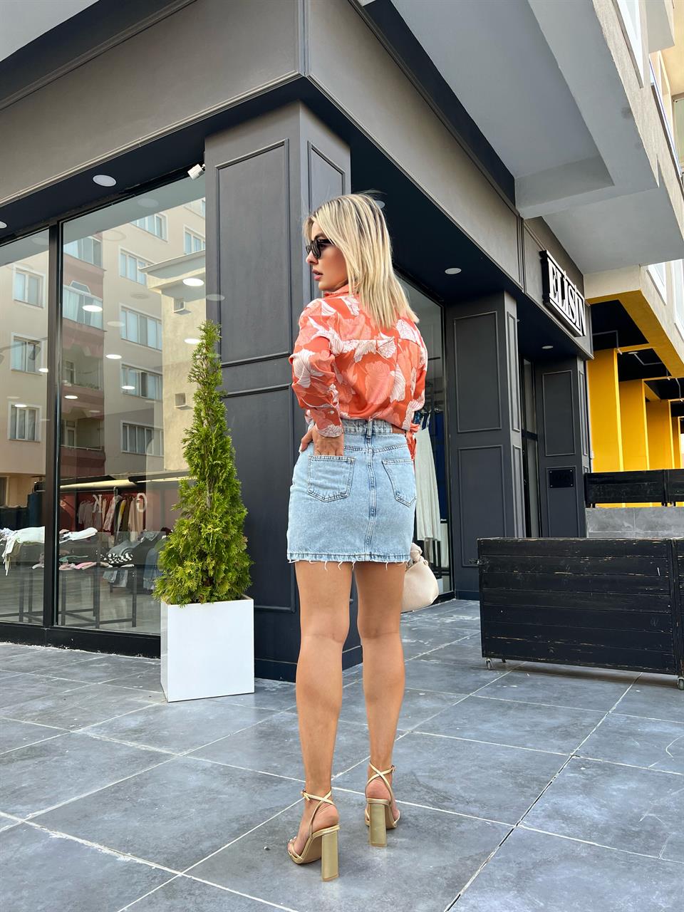 Snow Wash Denim Mini Skirt