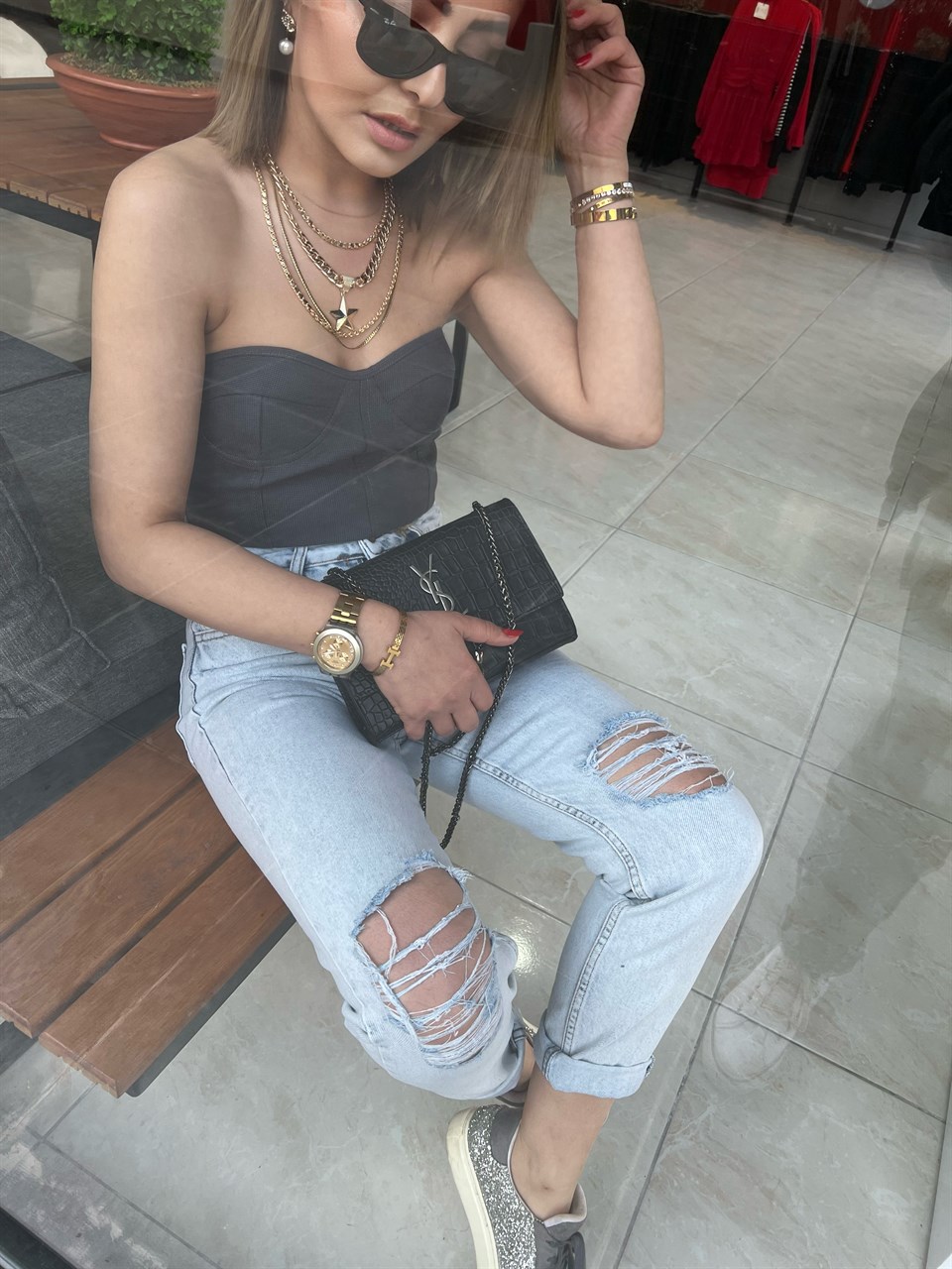 Snow Wash Ripped Jeans