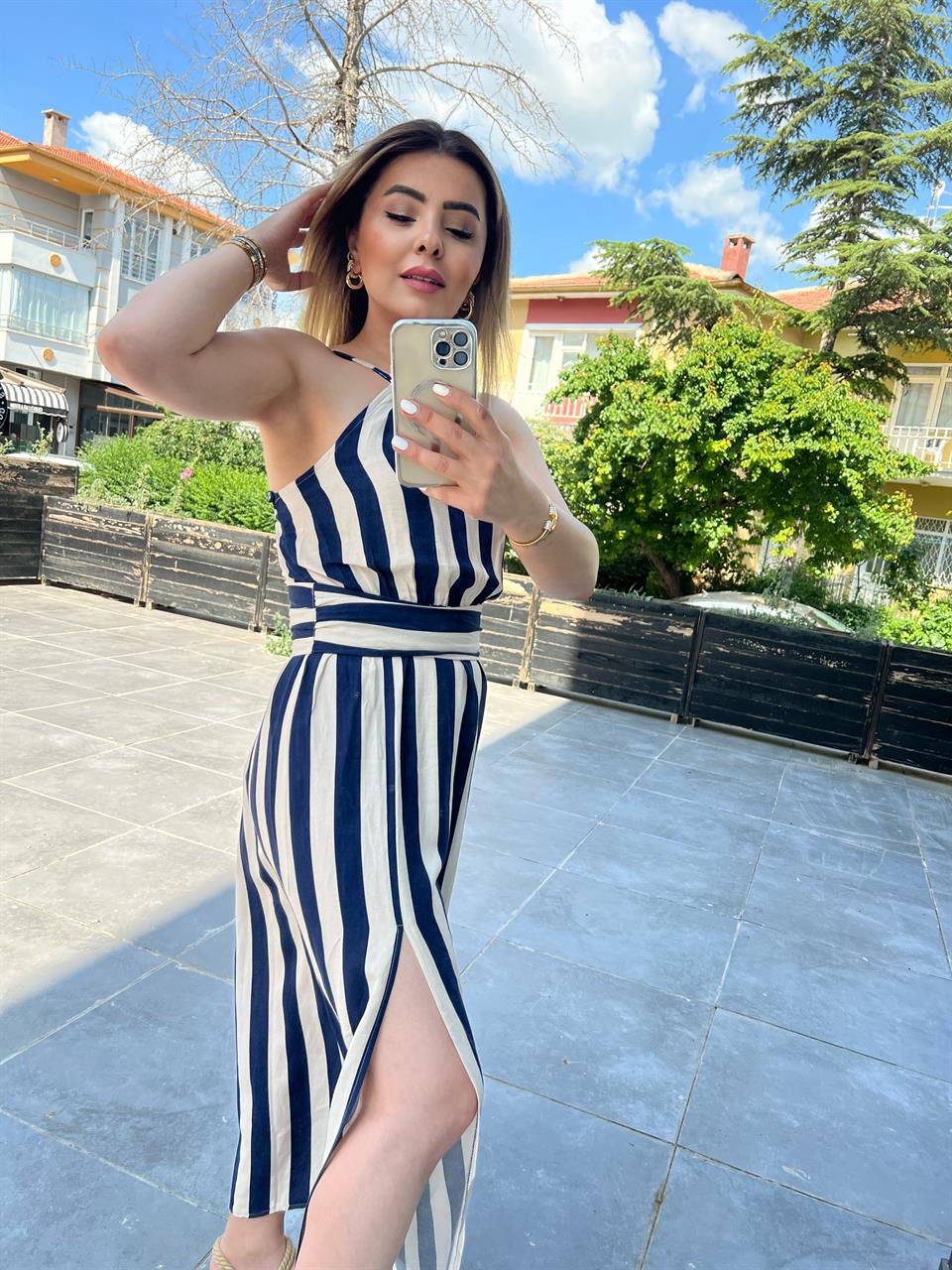 Linen Striped Strappy Dress