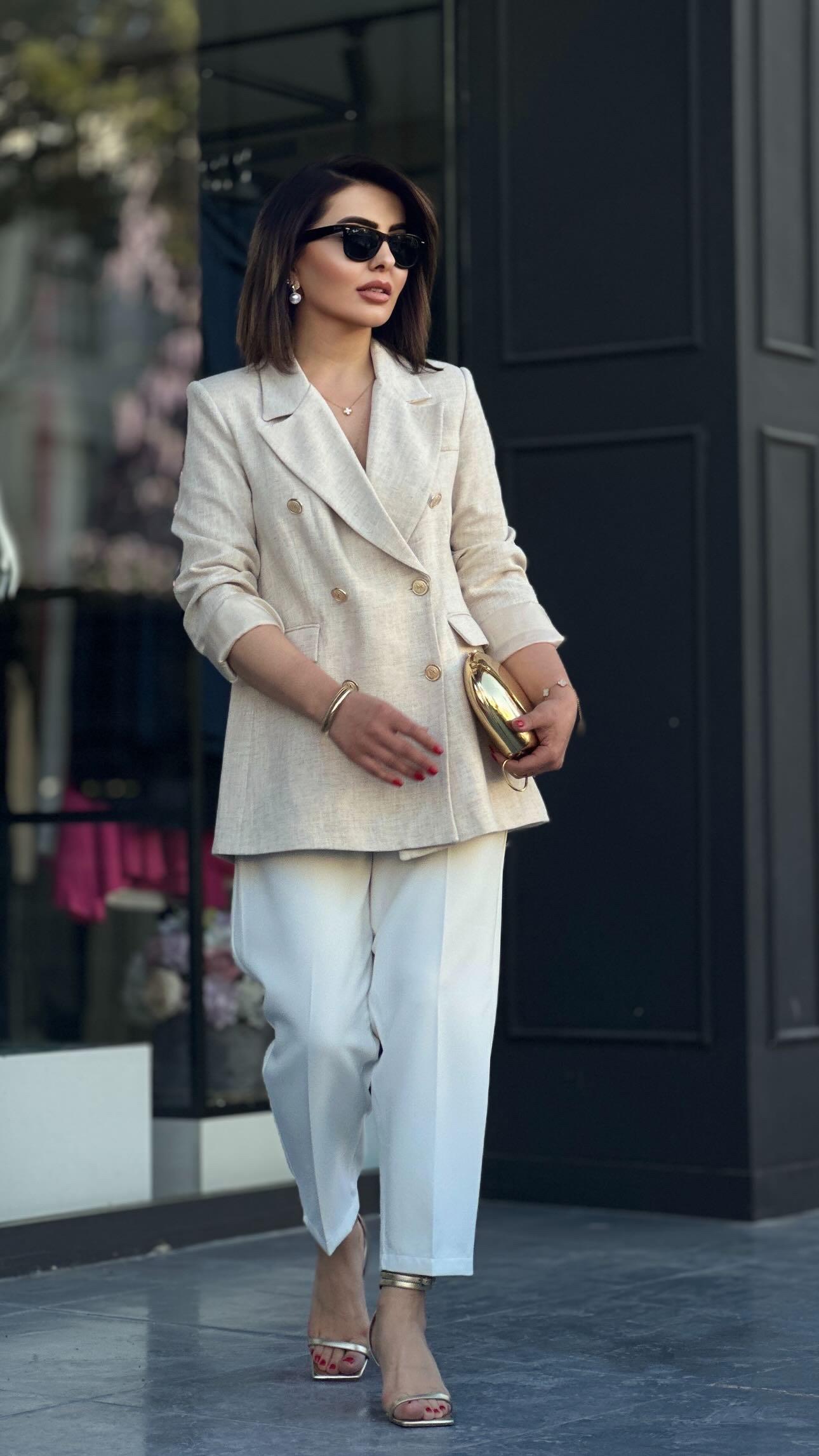 Keten Gold Düğme Blazer Ceket 