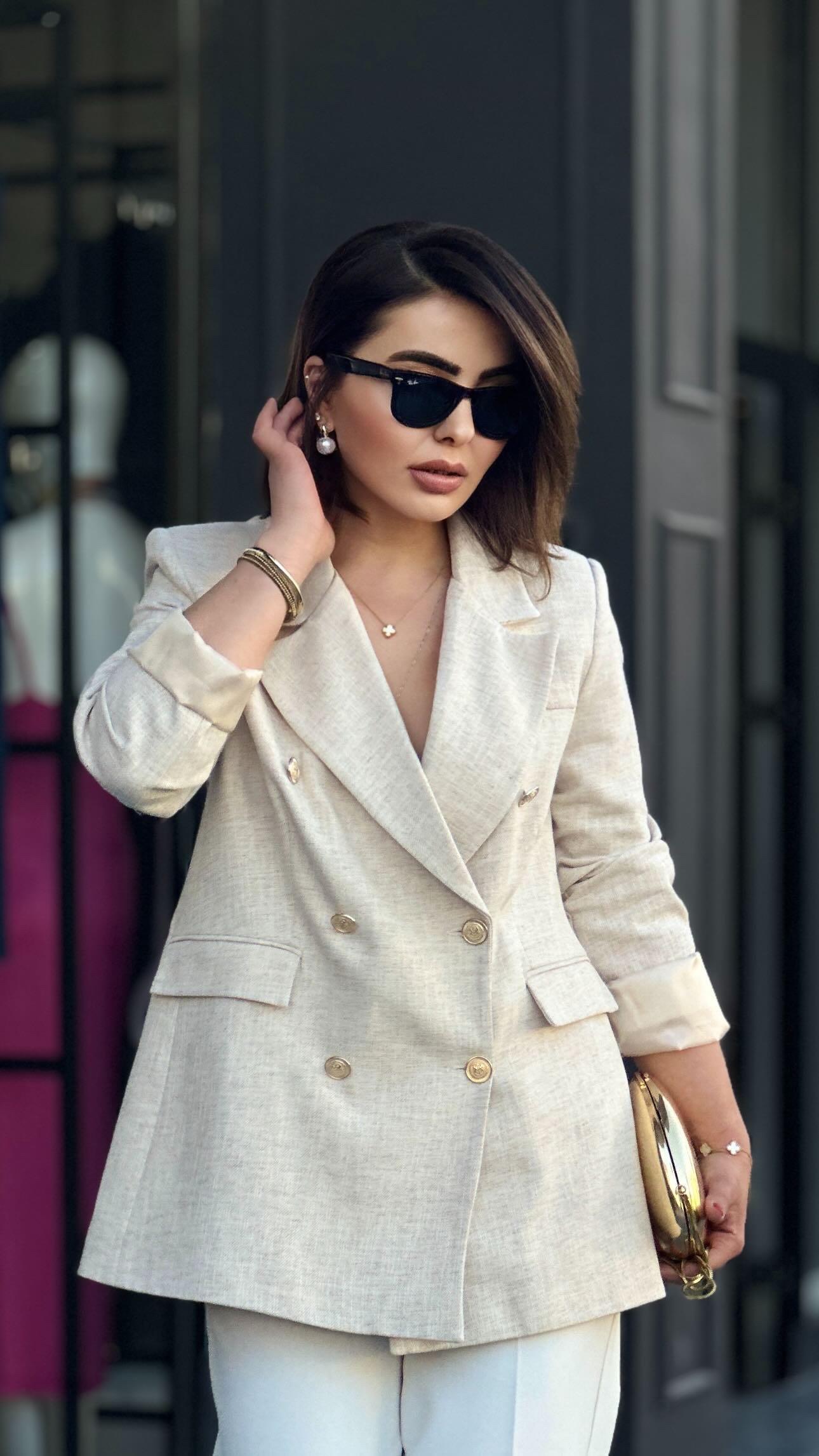 Keten Gold Düğme Blazer Ceket 