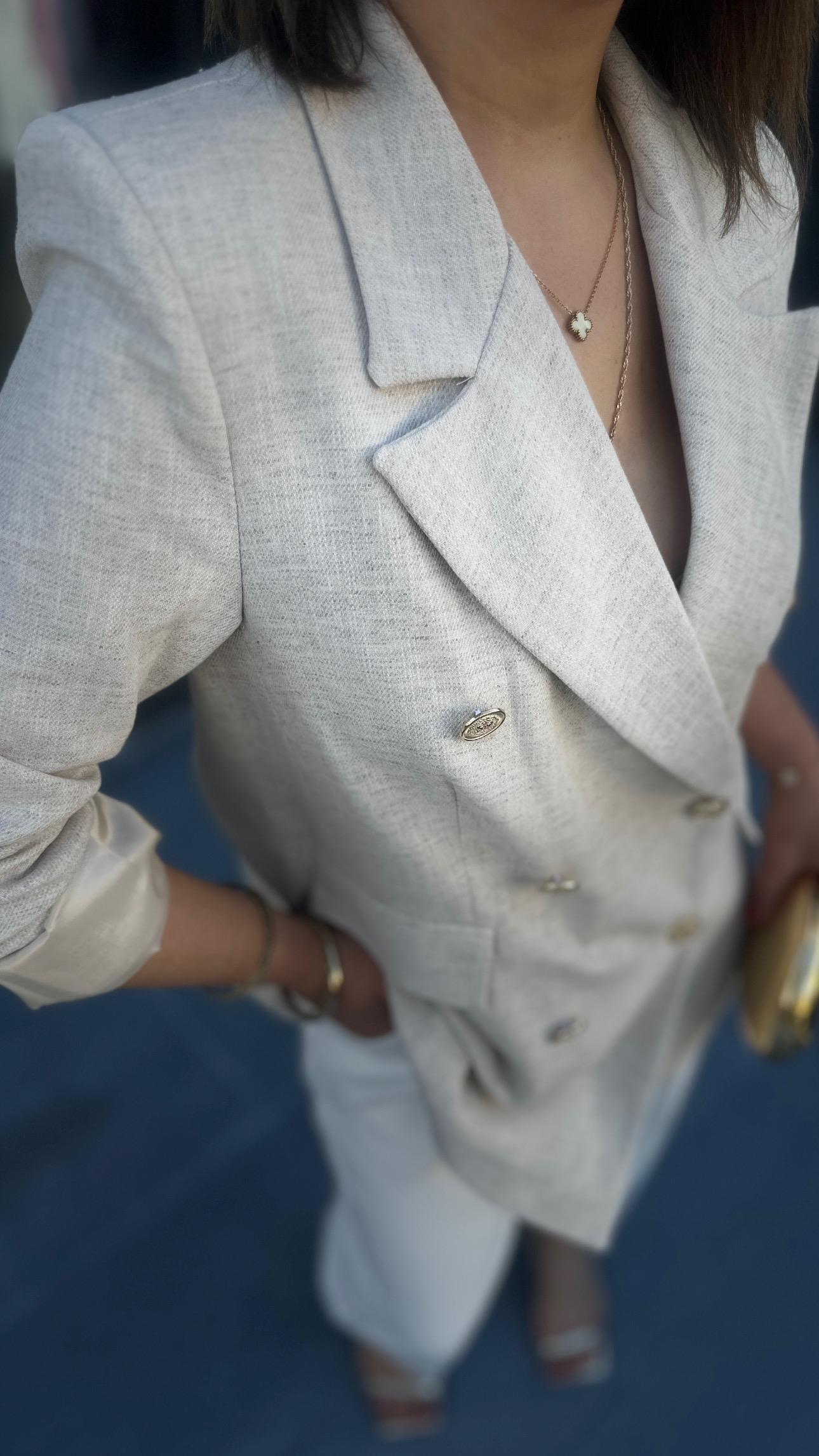 Keten Gold Düğme Blazer Ceket 