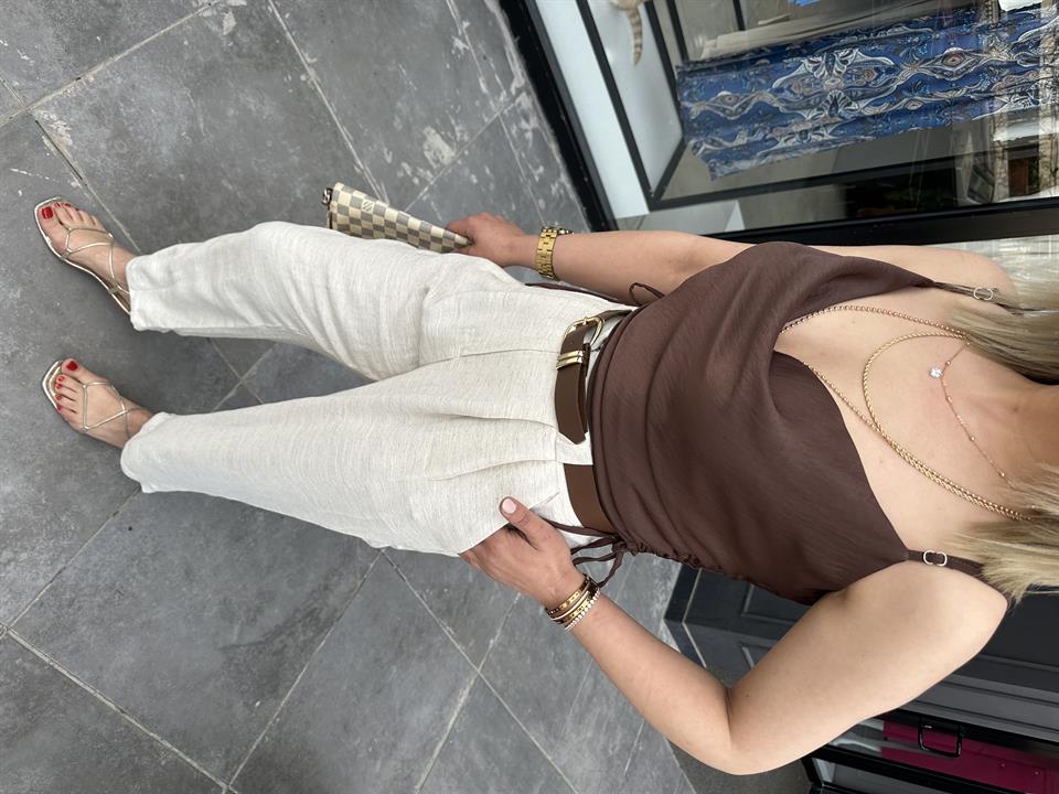 Linen Trousers with Self-Belt