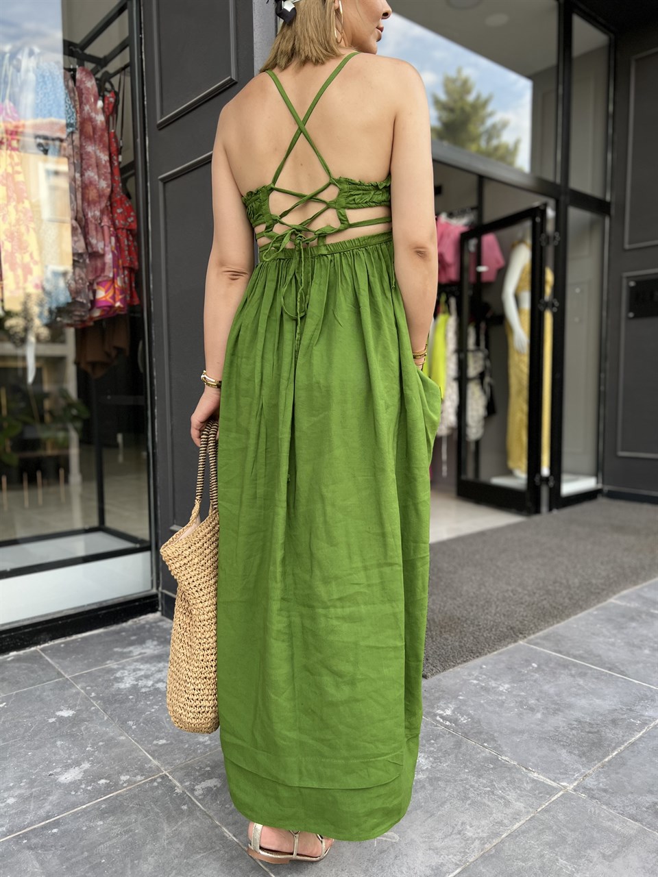 Linen Long Dress with Back Detail