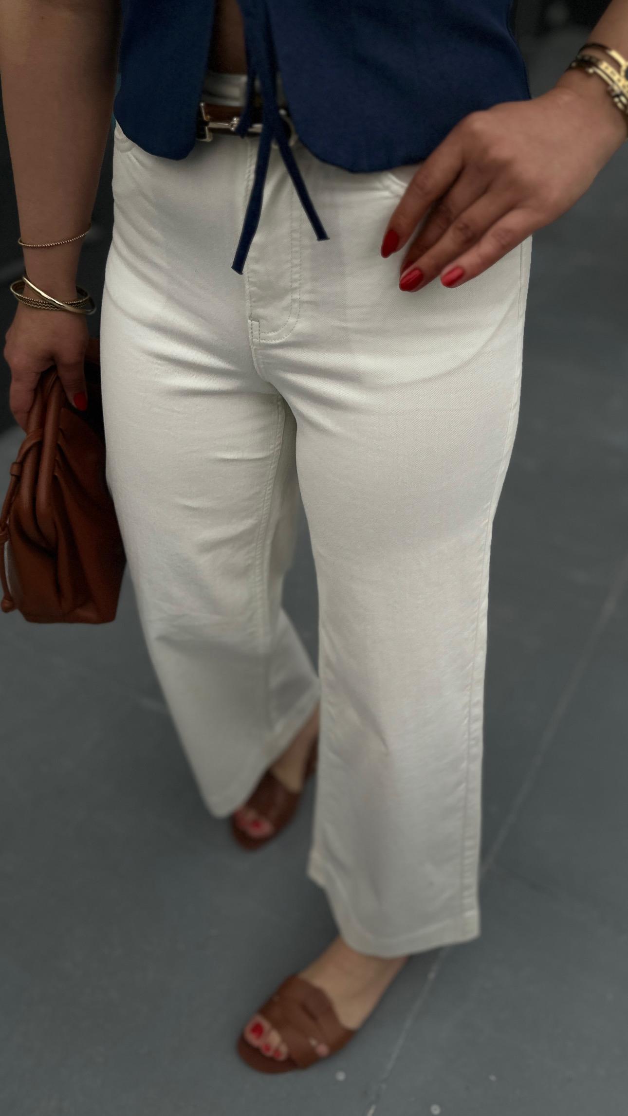 Kırık Beyaz Premium Geniş Paça Midi Pantolon 