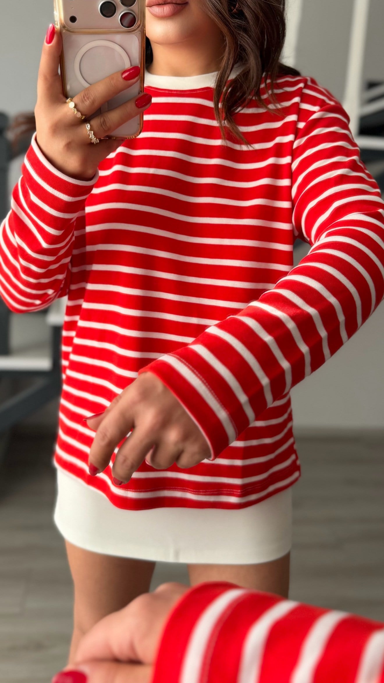 Red and White Striped 2-Thread Sweatshirt