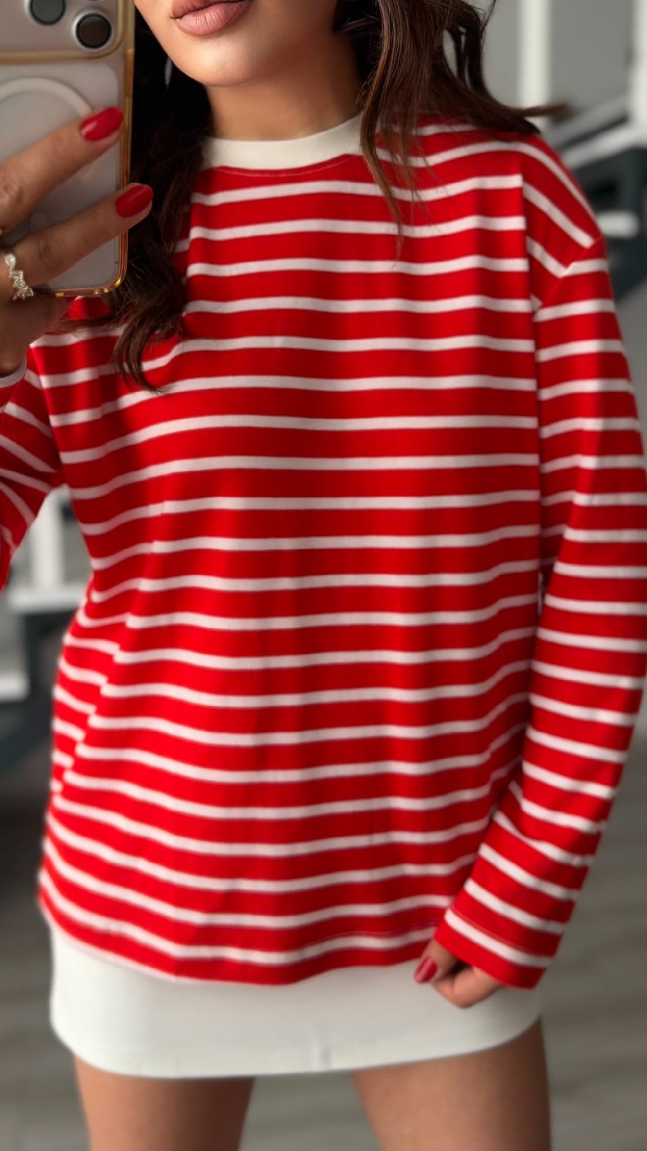 Red and White Striped 2-Thread Sweatshirt