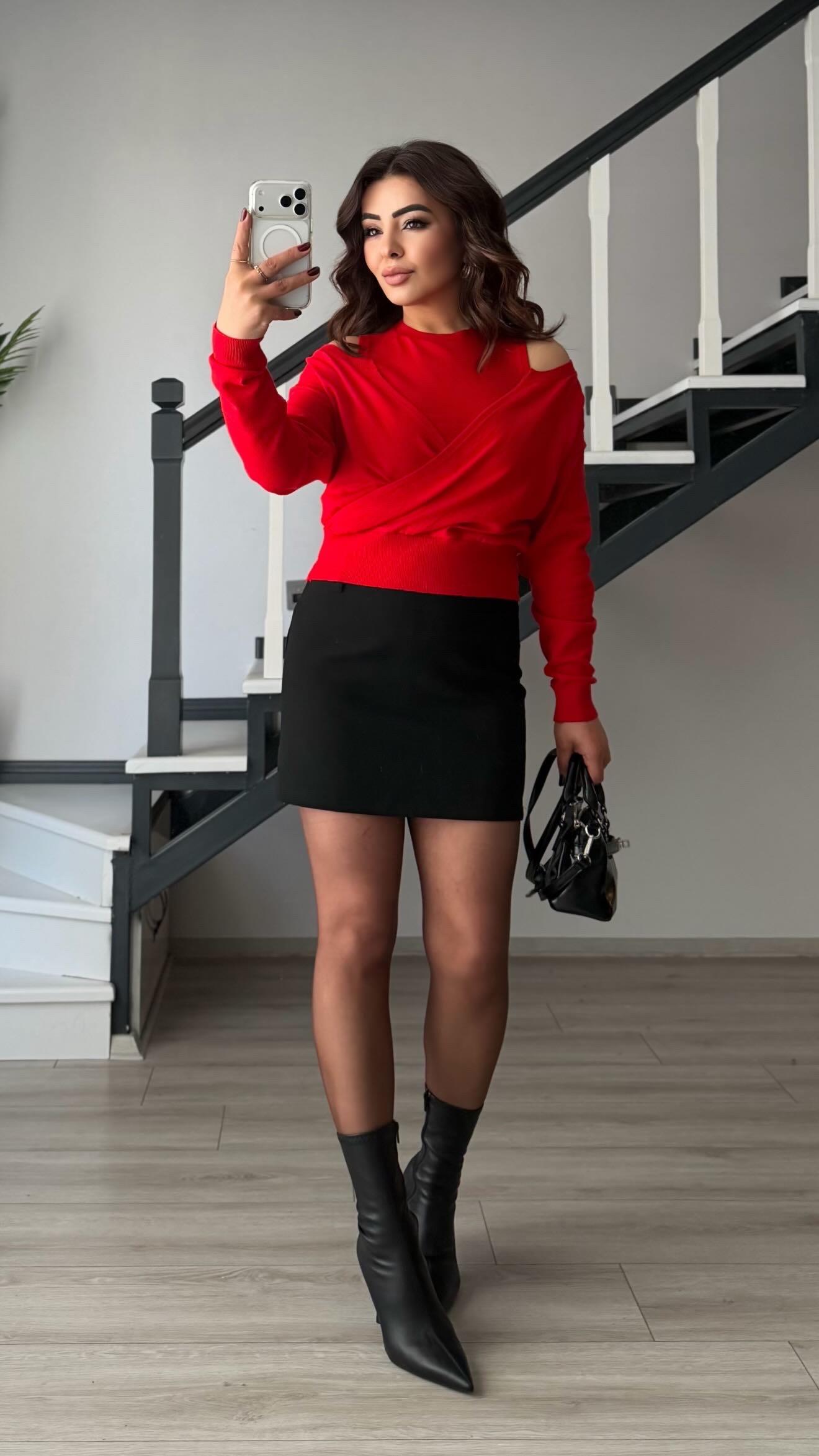 Red Bodysuit and Blouse Two-Piece Set