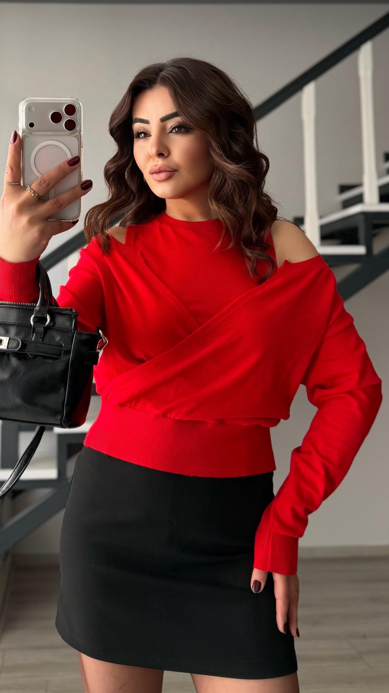 Red Bodysuit and Blouse Two-Piece Set