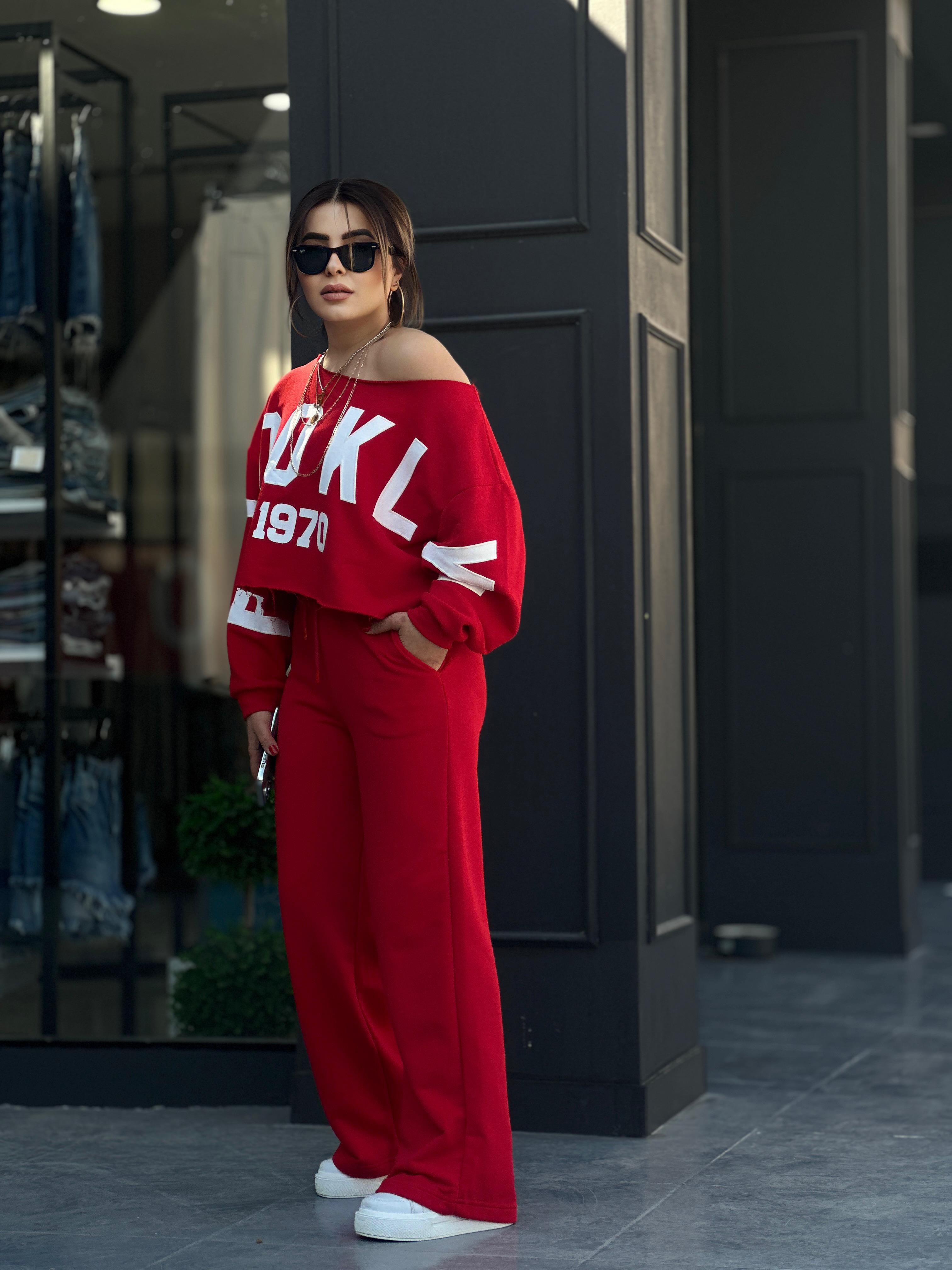 Red BROOKLYN Print Tracksuit
