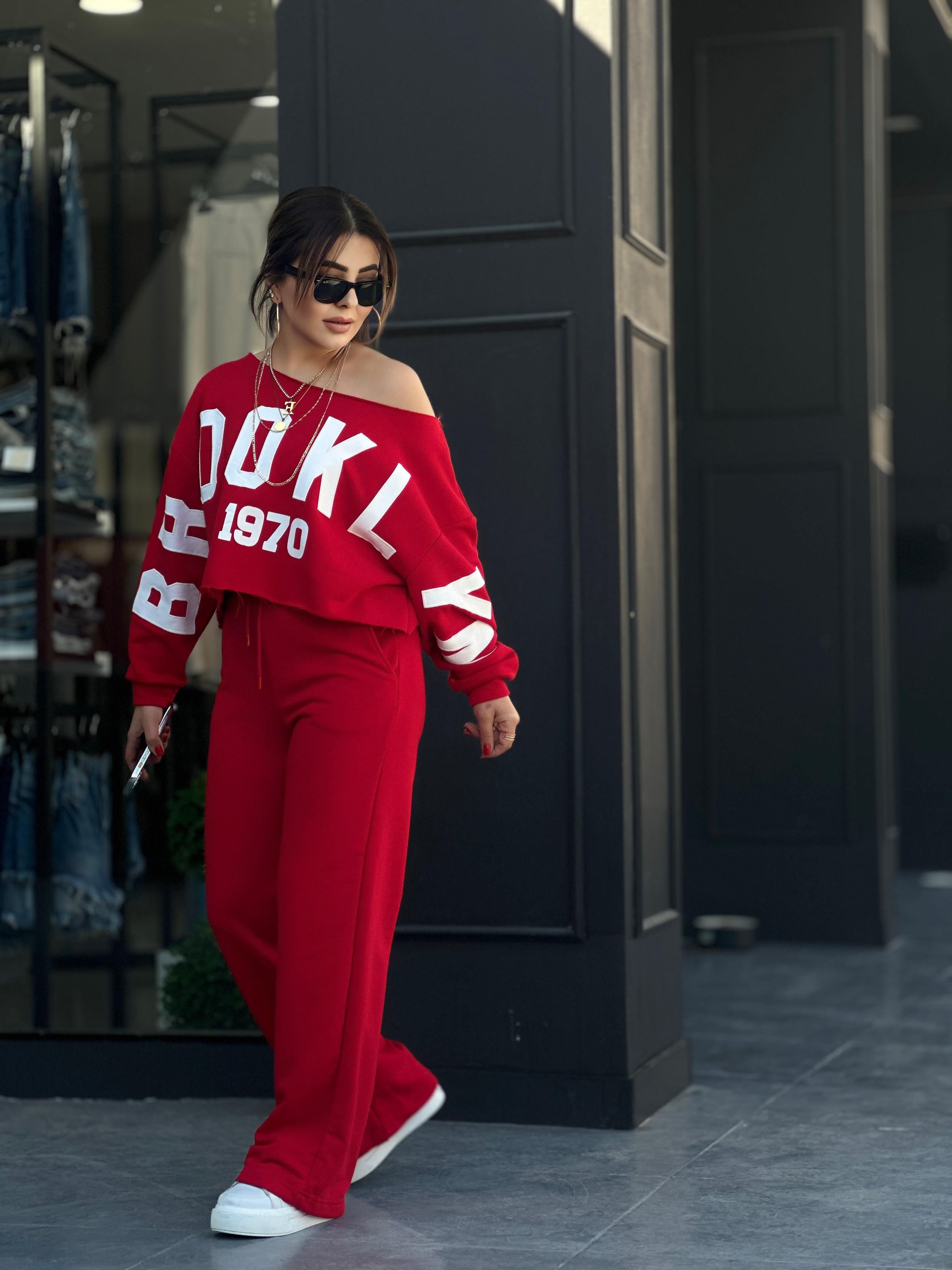 Red BROOKLYN Print Tracksuit