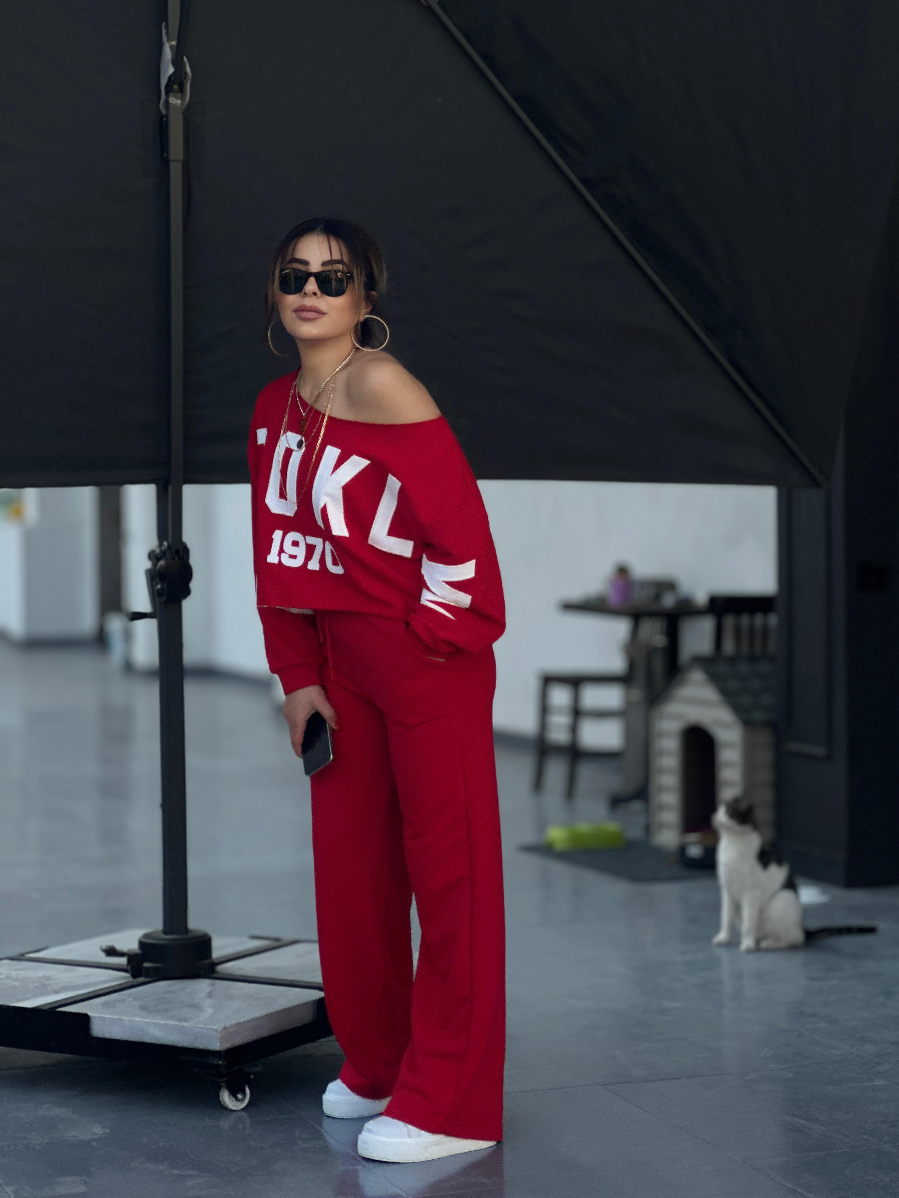 Red BROOKLYN Print Tracksuit