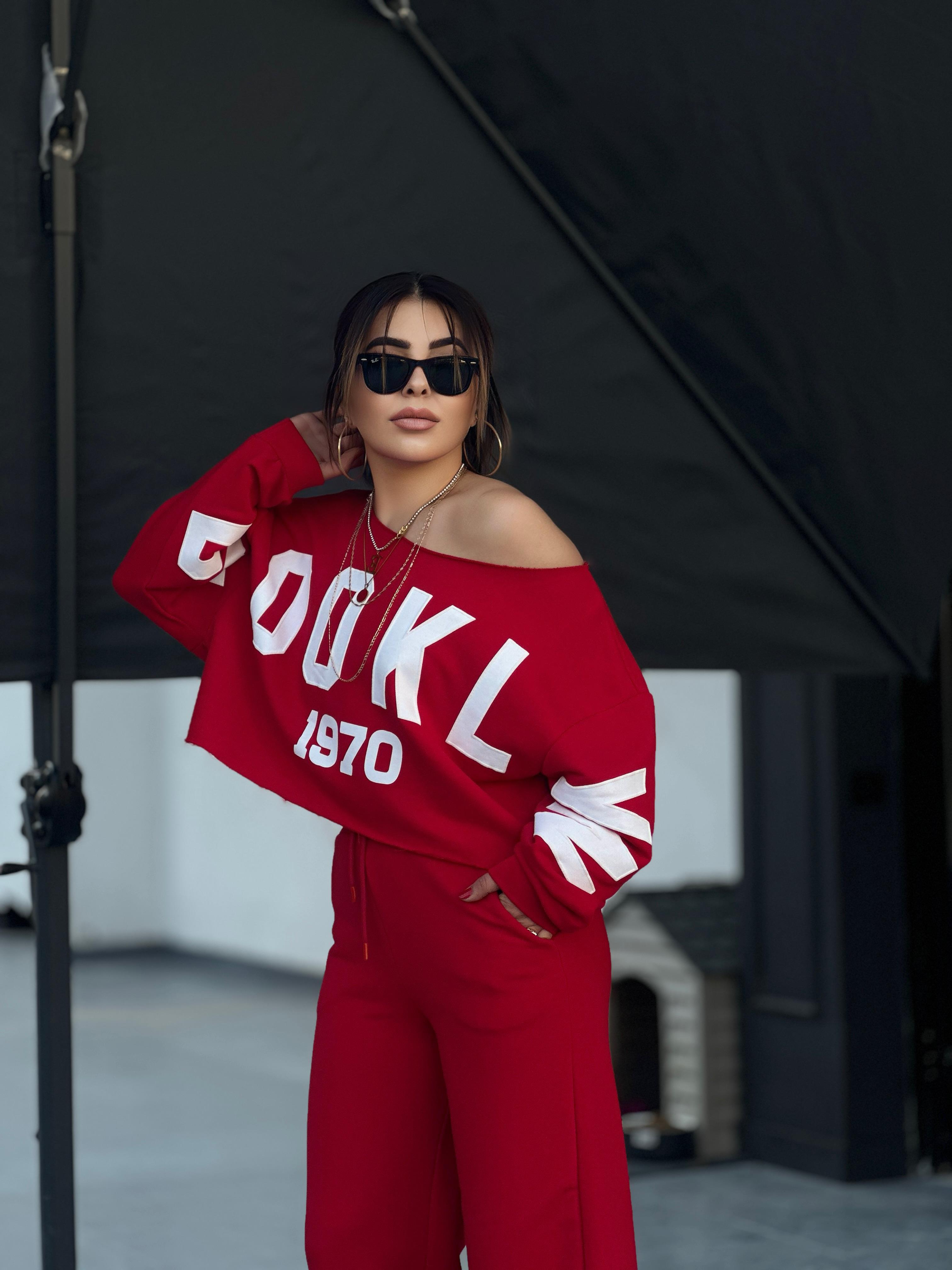 Red BROOKLYN Print Tracksuit