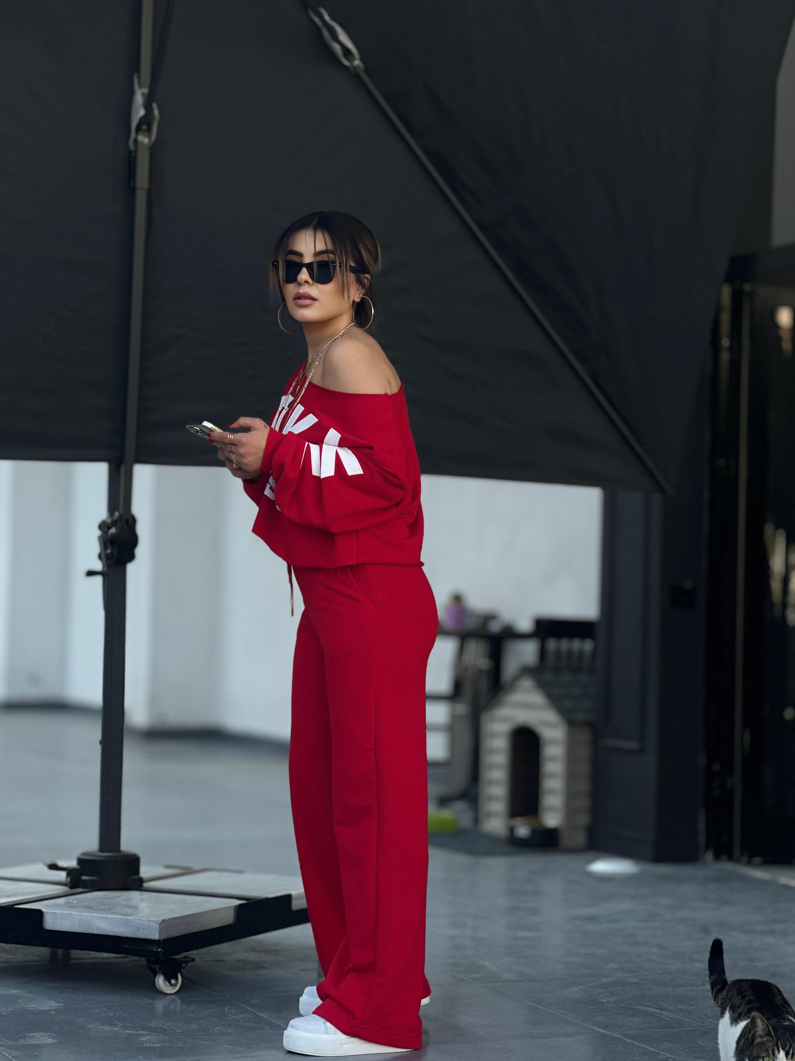Red BROOKLYN Print Tracksuit